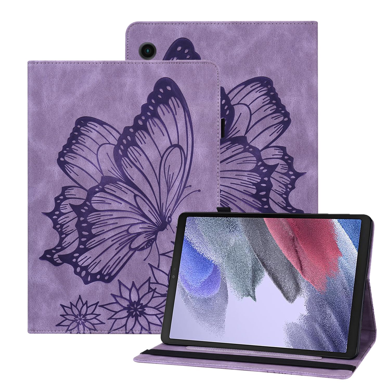 Samsung Galaxy Tab A9+ 11" etui z wytłoczonym motylem etui ze skóry PU portfel uchwyt na długopis tablet pokrowiec ochronny do Galaxy Tab A9+ 11 cali SM-X210/SM-X215/SM-X216 fioletowy