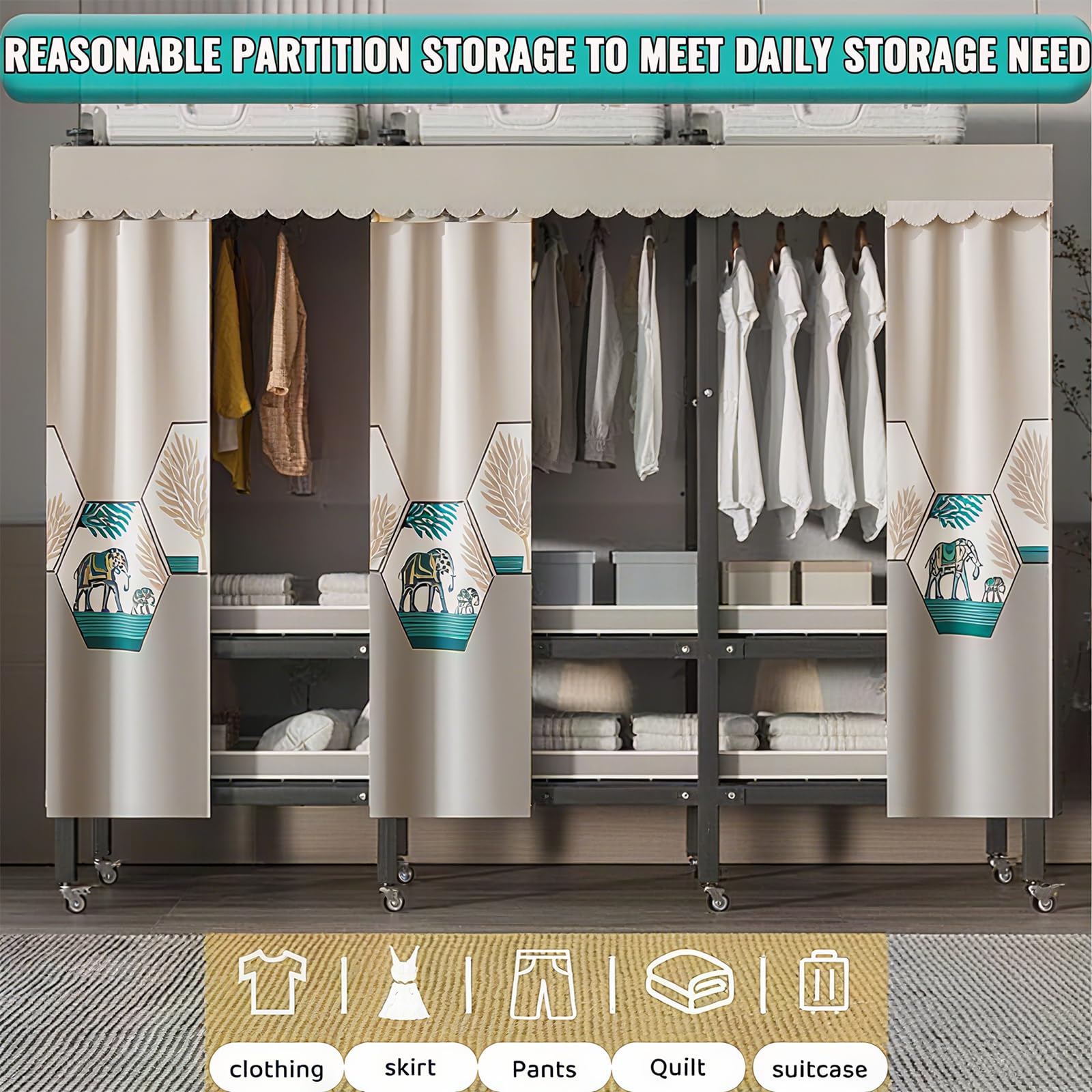 Mobiler Industrieller Kleiderständer mit Rädern, zusammenklappbarer Kleiderständer zum Aufhängen von Kleidung, tragbares Kleiderschrank-System,A,49.2"/125CM