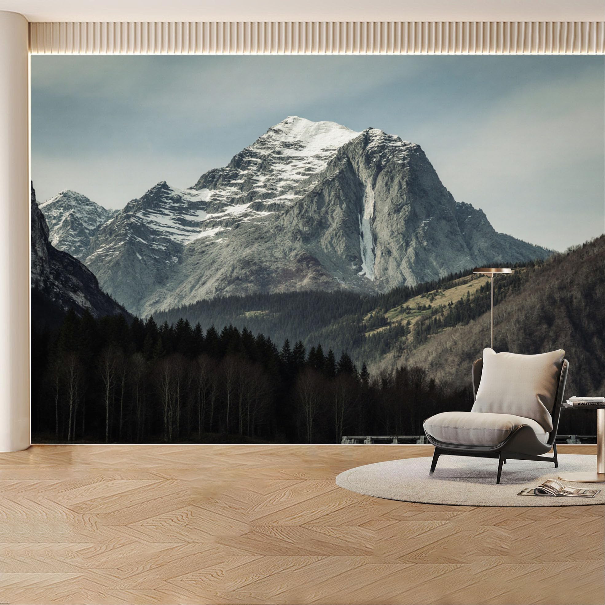 Custom Wall Mural Wallpaper Snowy Mountain Forest Landscape Nature 3D Effect Large Wall Art Mural Design Misty Nordic for Living Room， Bedroom， Office