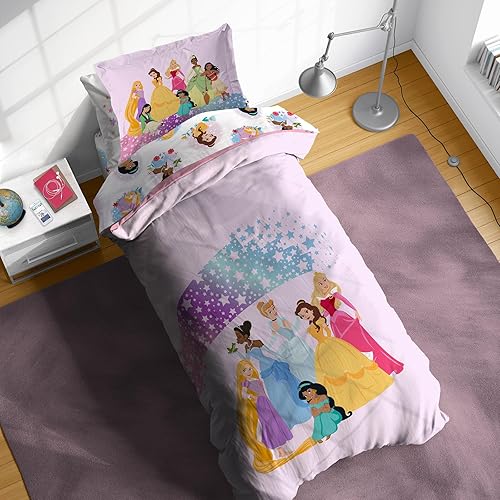 Miniatura 1 de Disney Princess - Juego de edredón tamaño individual, ropa de cama infantil de 5 piezas, incluye edredón, sábanas y funda de almohada, juego de cama