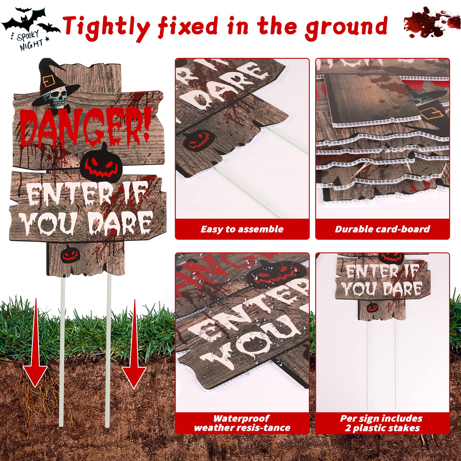 GABOSS Halloween Decorations Beware Signs Yard Stakes