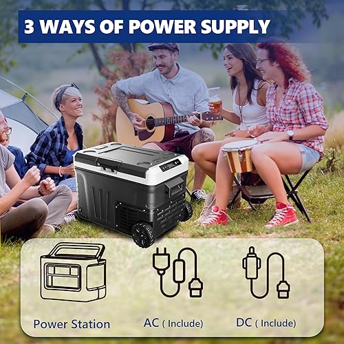 Miniatura 4 de EKOJUCE Refrigerador portátil de 12 voltios, refrigerador eléctrico de 37 cuartos (35 litros), zona grande con 2 cestas y ruedas, refrigerador de 12