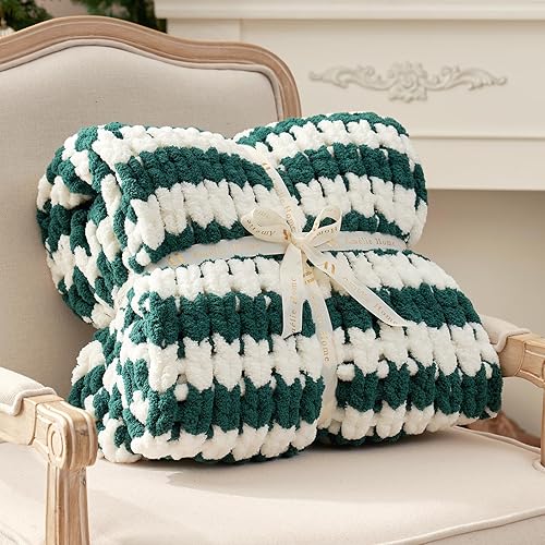 Miniatura 4 de Amélie Home Manta de punto grueso, de hilo suave y grueso de 50 x 60 pulgadas, hecha a mano, manta de punto trenzado de felpilla con nudo de cuerda