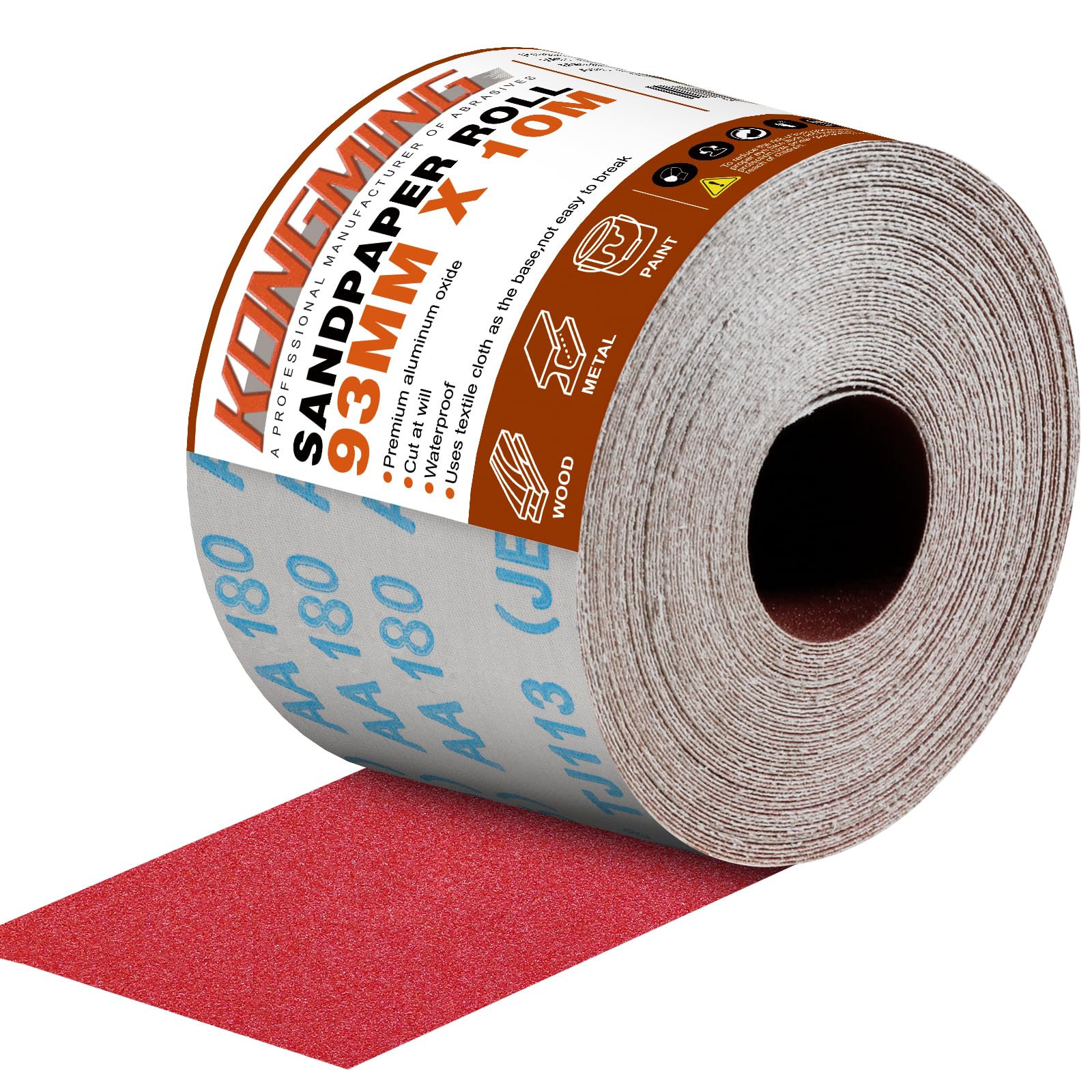 KONGMING Papier ścierny rolka 93 mm x 10 m ziarnistość 180 do szlifierki ręcznej blok szlifierski ręczny