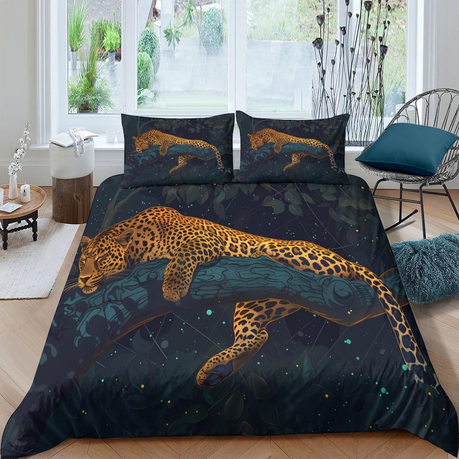 Ctjqhvkz Style-9 3D Printed Leopard Jungle Fitted Sheet Microfiber Soft Anti-Slip Panther Mattress Cover For Bedroom Guest Room Dorm Decoration Single（135X200cm）
