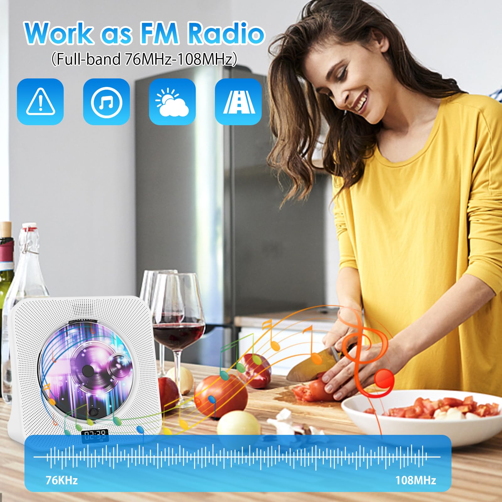 Gueray Lettore CD Desktop Bluetooth Con Altoparlanti Per La Casa - Portatile Con AUX USB Cuffia Jack FM Radio HiFi - Boombox Con Telecomando Display LCD Per Bambini Regalo