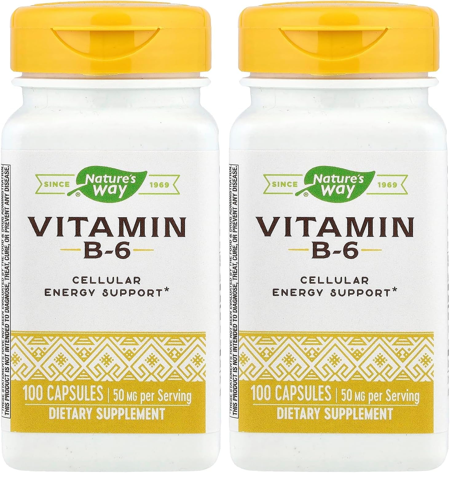 Nature's Way Vitamin B-6 Supplement, Cellular Energy Support*, 50mg per Serving, 100 Capsules (Pack of 2) 100 Count (Pack of 2)