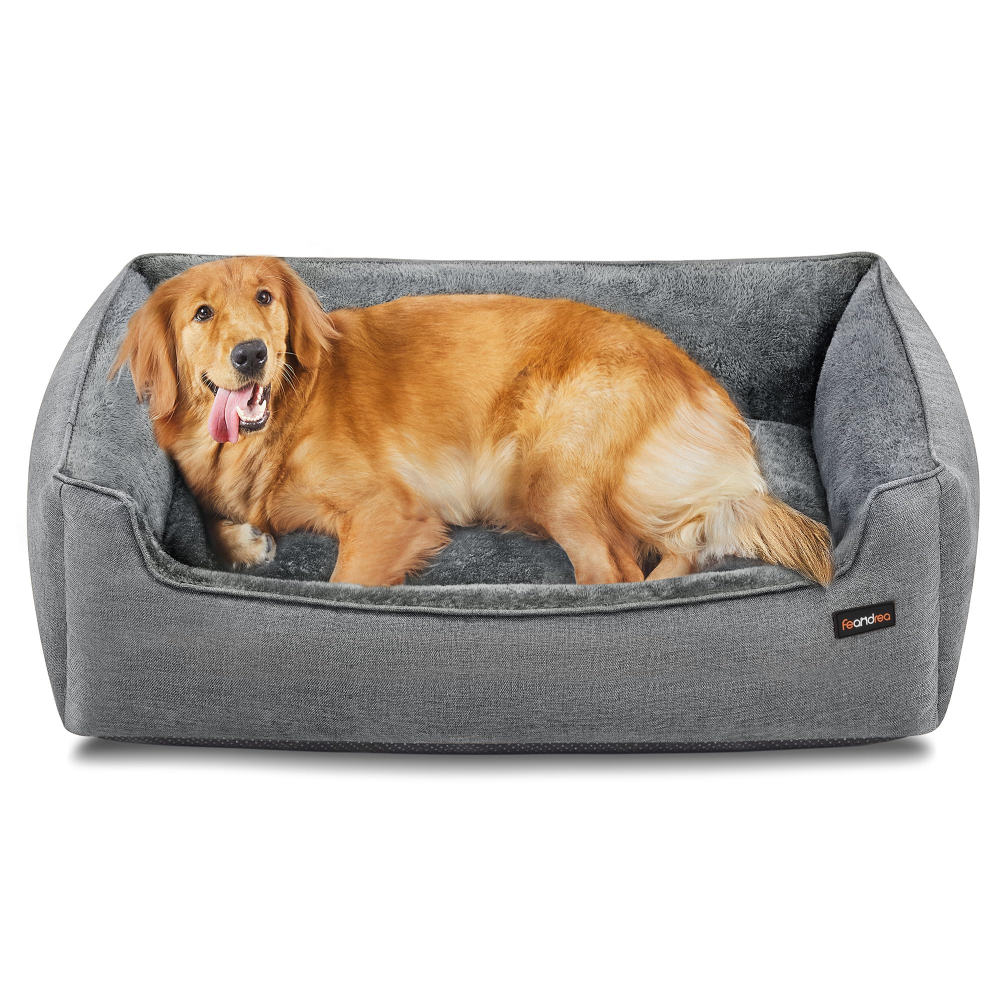 Feandrea Dog Bed, Linen-Look Pet Bed, Dog Sofa Bed with Raised Edges, Non-Slip Bottom, Removable Washable Cover, XL, for Large Dogs, 110 x 75 x 27 cm, Light Grey PGW12GG