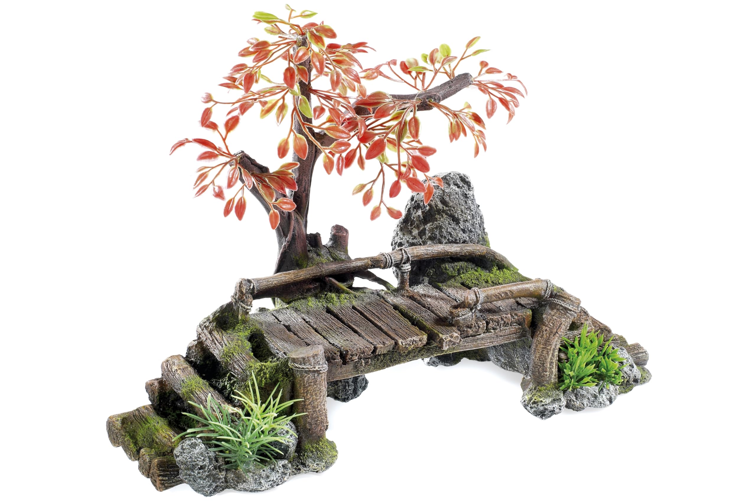 CLASSIC Wood Bridge with Plants Aquarium Ornament 320mm