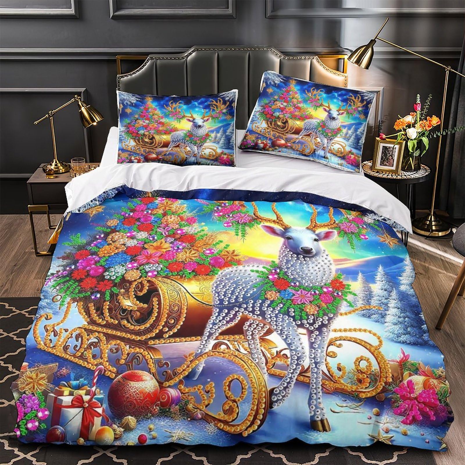 Parure de lit cerf 3D King 220x240 en microfibre avec taie d'oreiller