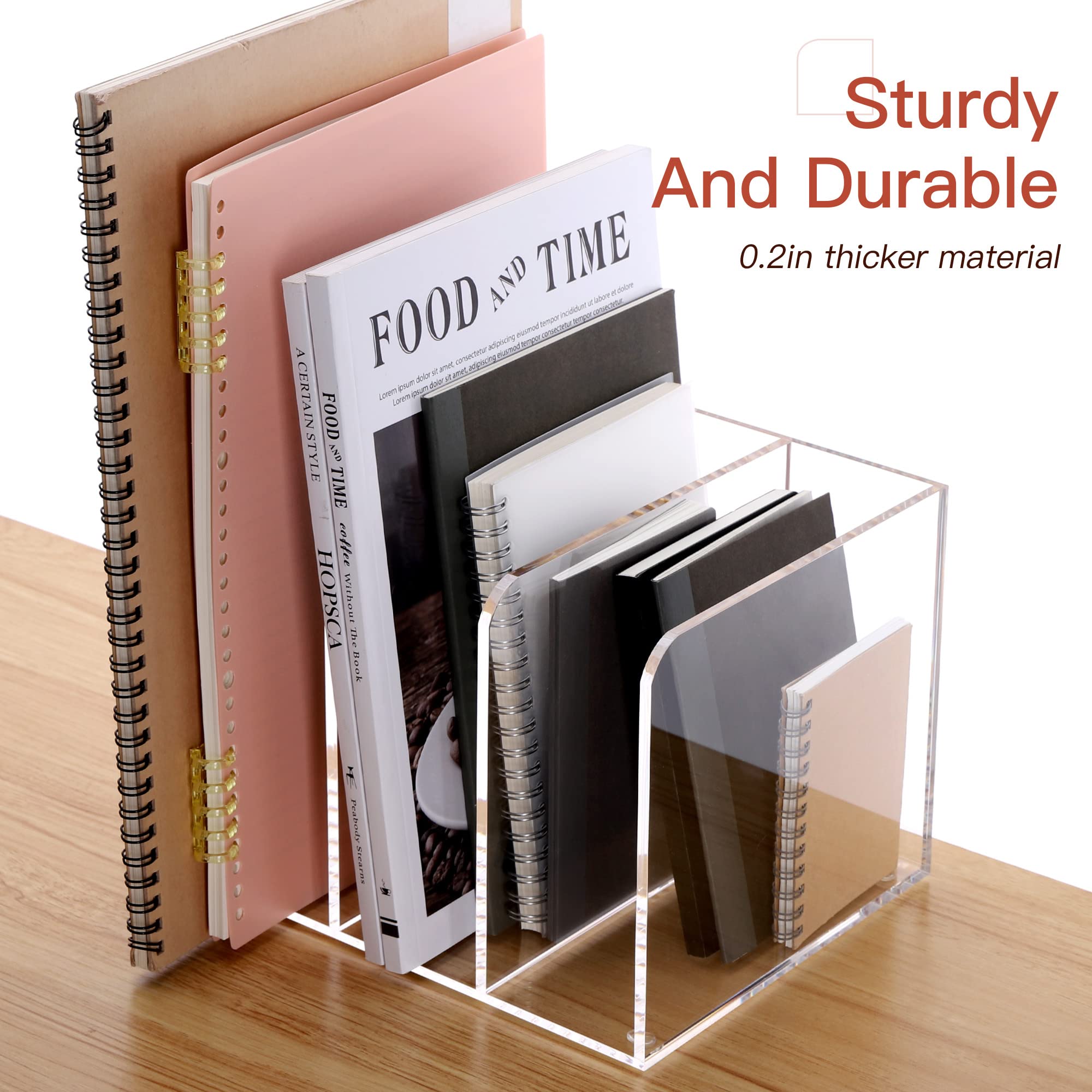 Portariviste In Acrilico - Organizer Per Scrivania Con 3 Scomparti, Trasparente - Foto 5