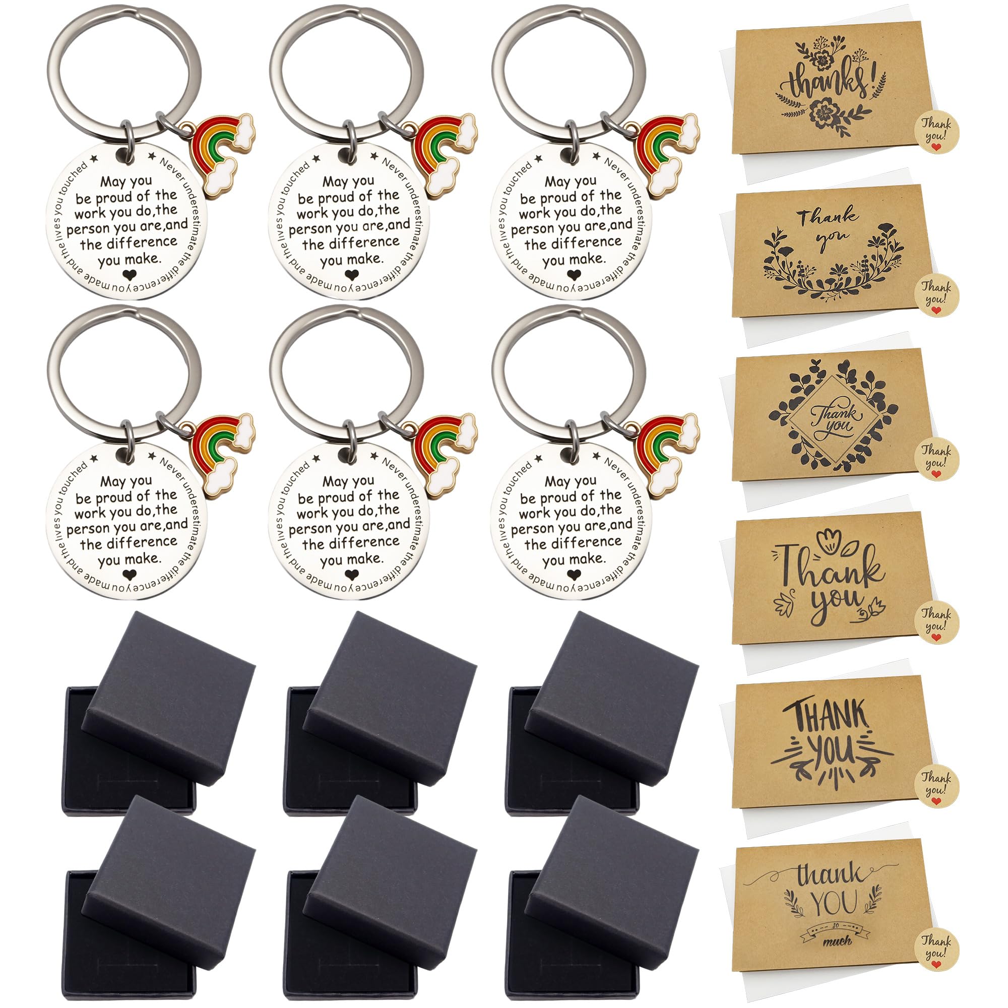 Sundonix Thank You Leaving Teacher Gift - 6 Pack Thankyou Teacher Appreciation Leavers Presents Ideas Cards Envelopes Stainless Inspirational Keyring for Graduation Christmas Xmas