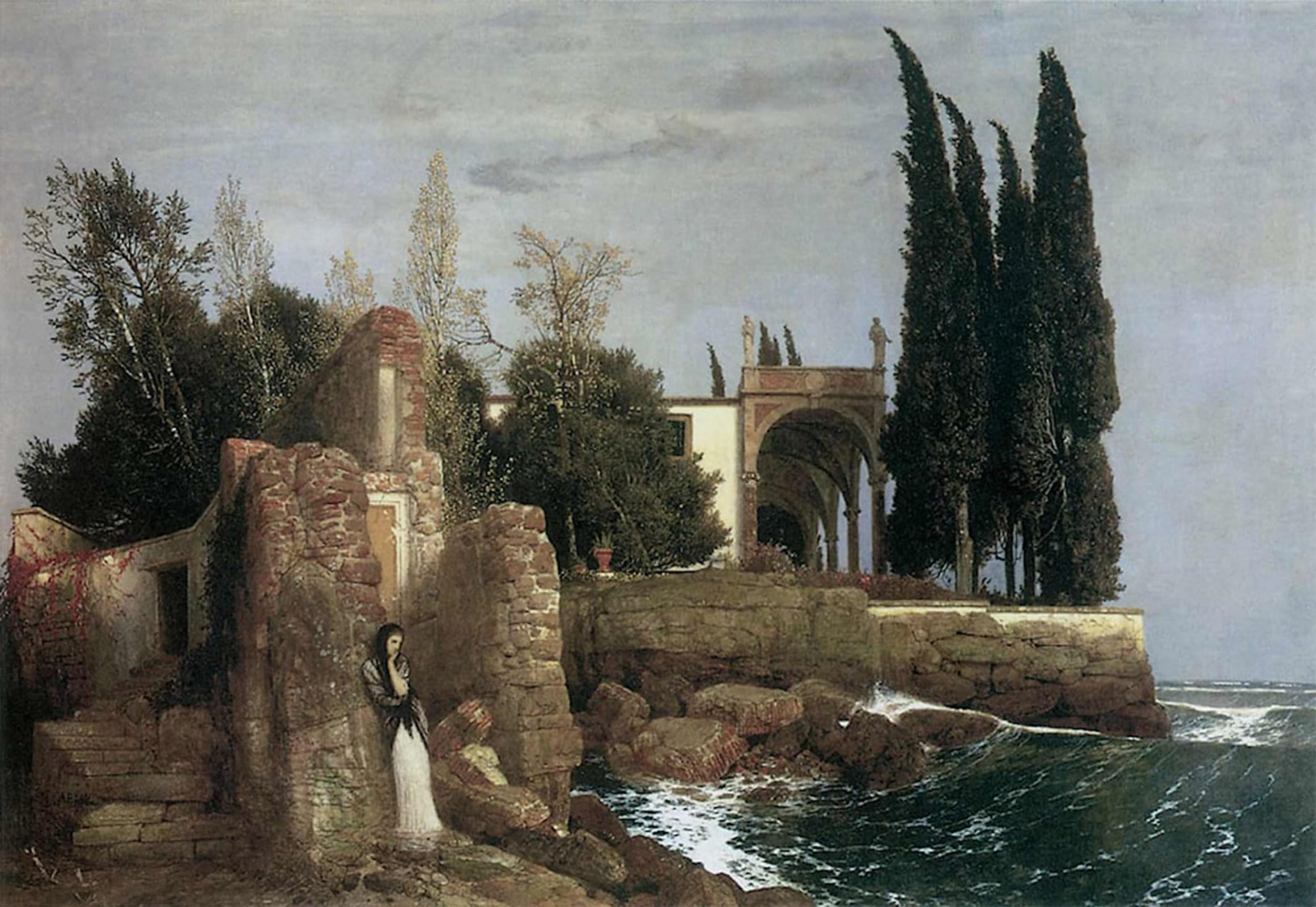 SERENDIPITP Vintage Wall Art Canvas Nordic Poster Canvas Print Picture Villa by the Sea by Arnold Bocklin Wall Art Poster for Home Decor 60x90cm