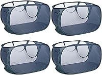 Vista 23 de Cestas de lavandería plegables duraderas, cesta de lavandería desplegable de malla con bolsillo lateral, cesta de ropa plegable con asas