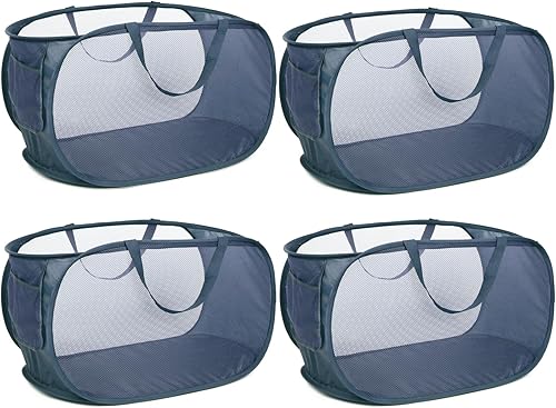 Miniatura 63 de Cestas de lavandería plegables duraderas, cesta de lavandería desplegable de malla con bolsillo lateral, cesta de ropa plegable con asas