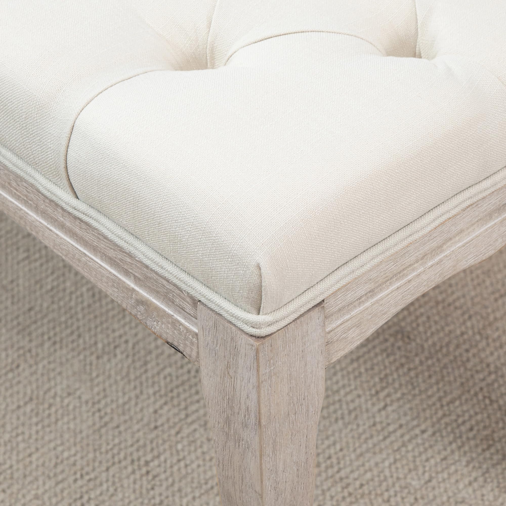 HOMCOM Banc Banquette capitonnée Style Classique 110 cm Bout de lit Rembourrée en Lin piètement Bois hévéa sculpté Lin Beige