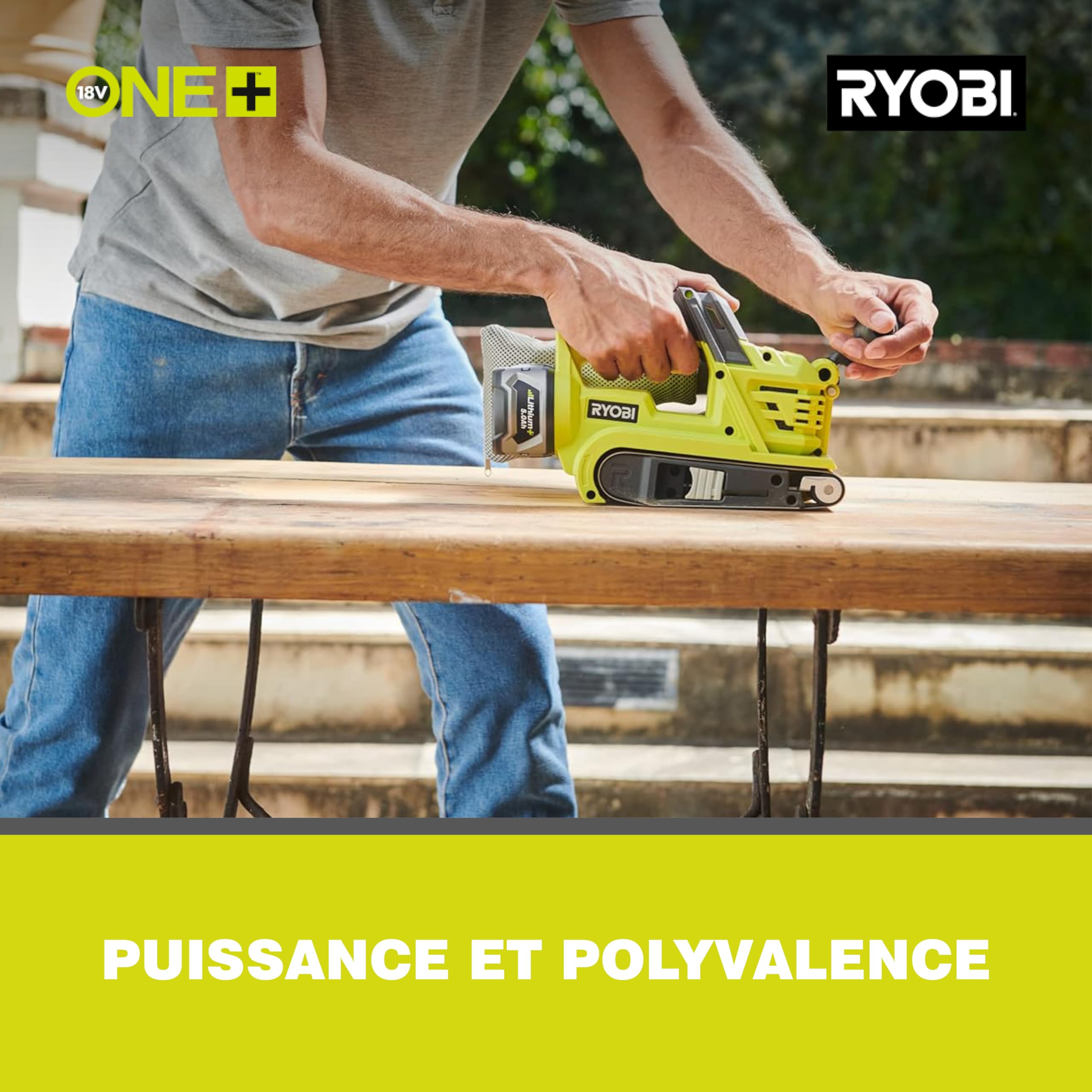 RYOBI - Ponceuse à Bande Sans Fil 18V ONE+ R18BS-0 – Bande 76x457 mm, Variateur Vitesse, Collecteur de Poussière – Parfaite Pour Bois, Meubles, Travaux Intensifs
