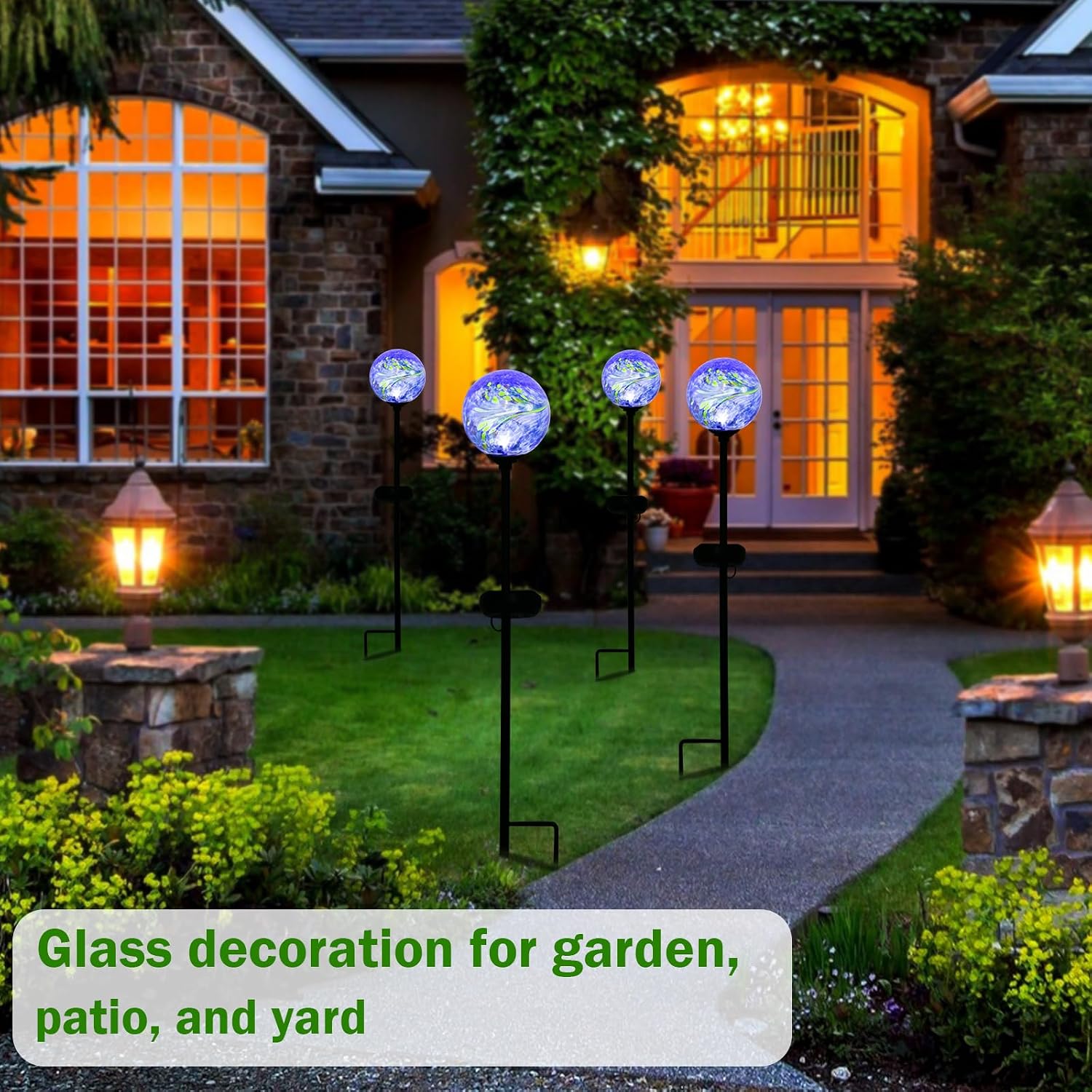 Solar Lights Outdoor Decorative Solar Outdoor Decorative Glass Ball Stakes Waterproof Garden Stake Glass LED Garden Globe Lights for Pathway Yard Lawn Decoration Blue