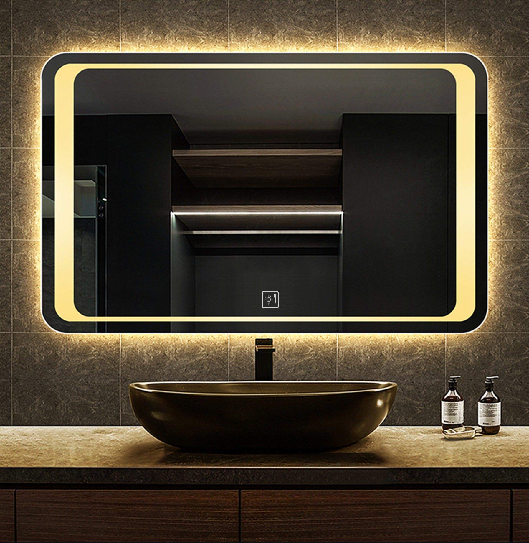Sponsored Ad - VENETIAN IMAGE Rectangular LED Mirror | Dual-Sided Glow with Warm, Natural & Cool Light | Touch Sensor Dimmable Wall Mirror for Bathroom & Bedroom (76x60 cm)