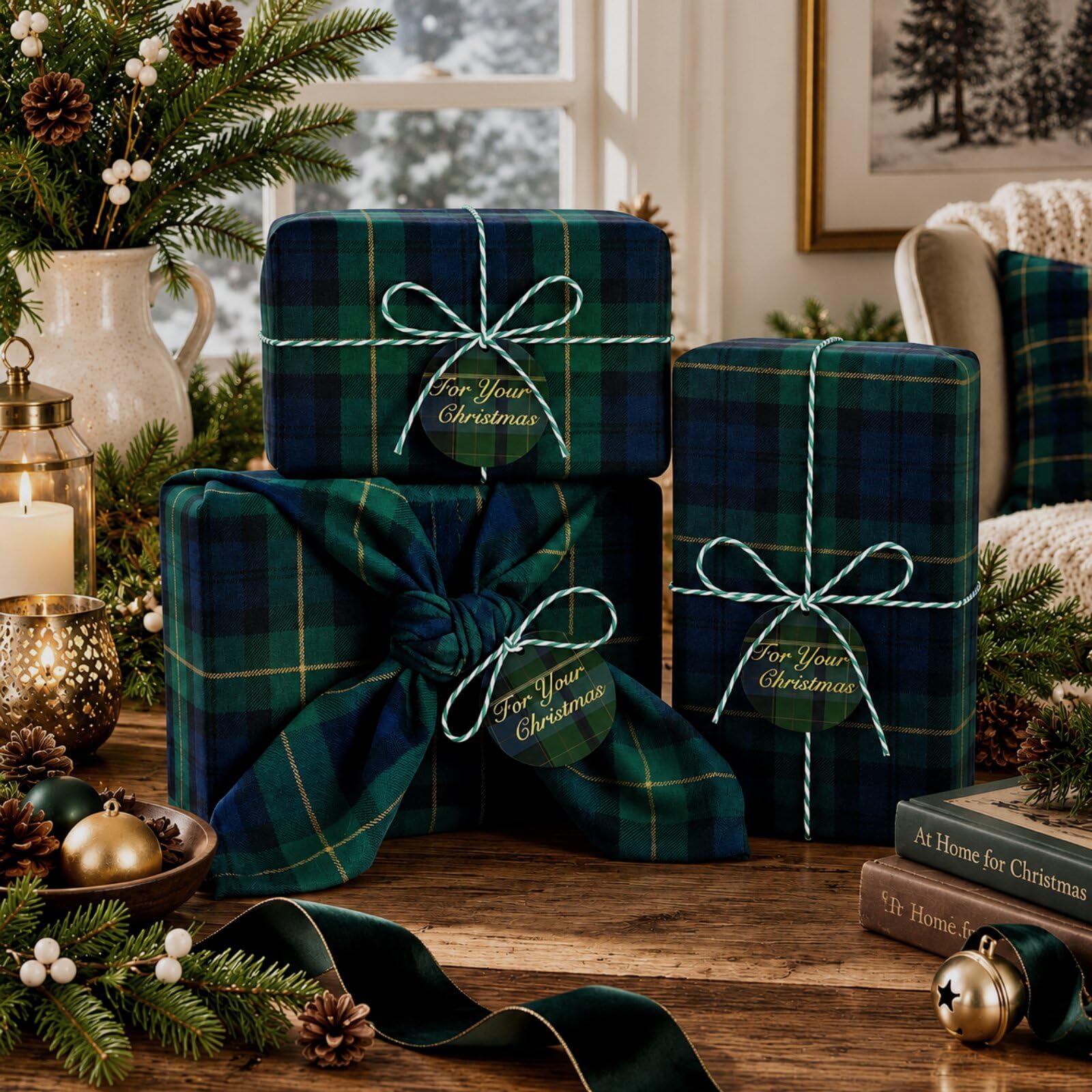 Fanfanwin 3 Pcs 26" Reusable Christmas Fabric Gift Wrap with Tags and Ropes