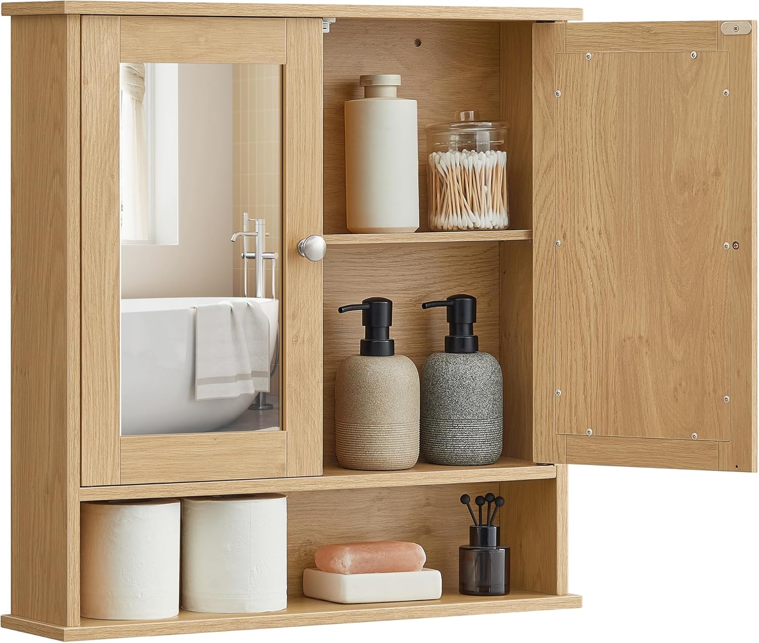 VASAGLE Bathroom Cabinet with Mirror, Wall Cabinet with 2 Mirrored ...