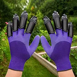 Luvas de jardinagem com garras para cavar, plantar e capinar, luva durável para homens e mulheres, fácil de usar, impermeável (roxo, em forma de garra de gato)