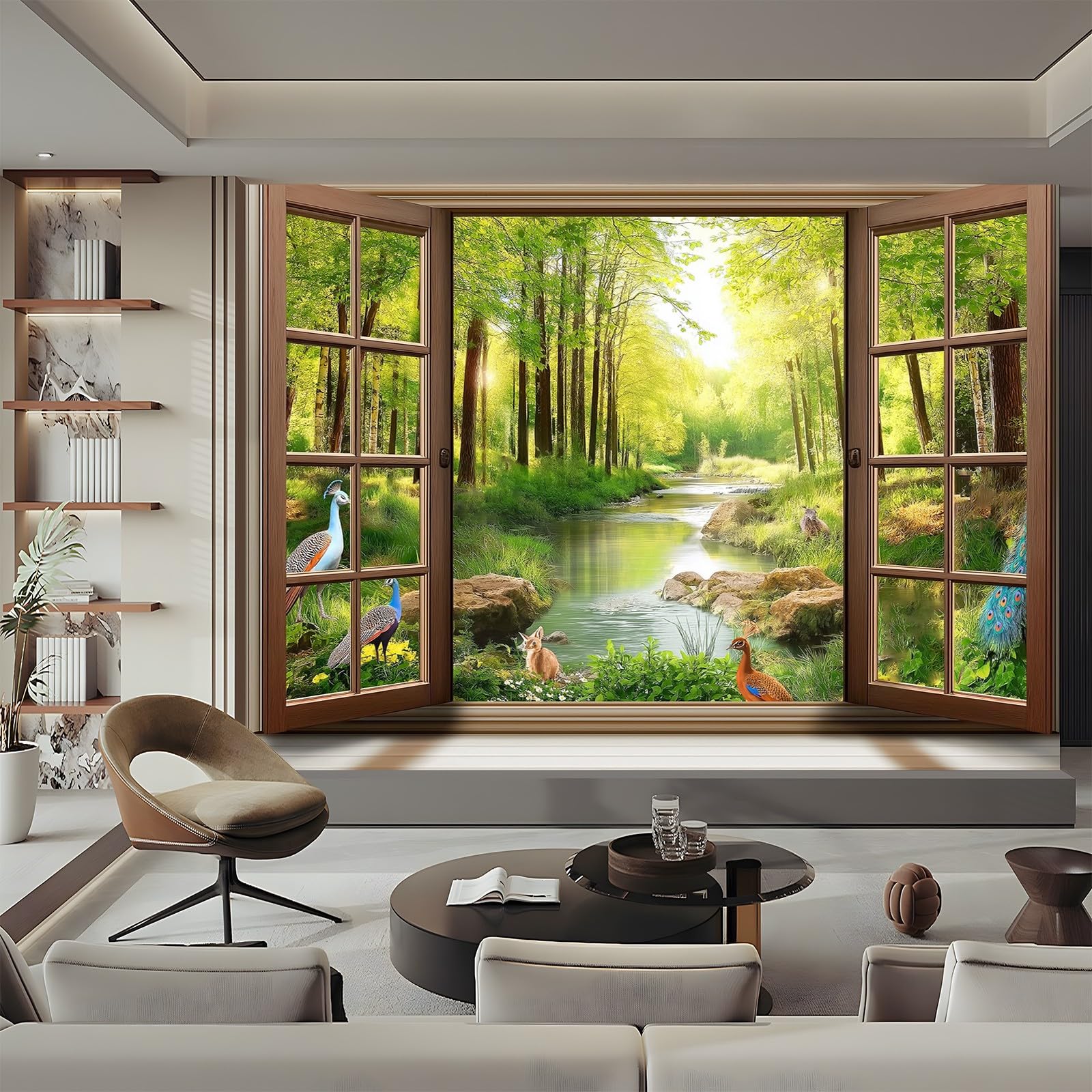 Kolorowa tapeta ścienna do sypialni salonu pokój zabaw fototapeta 3D okna dżungla zwierzęta dekoracje ścienne 400 x 280 cm