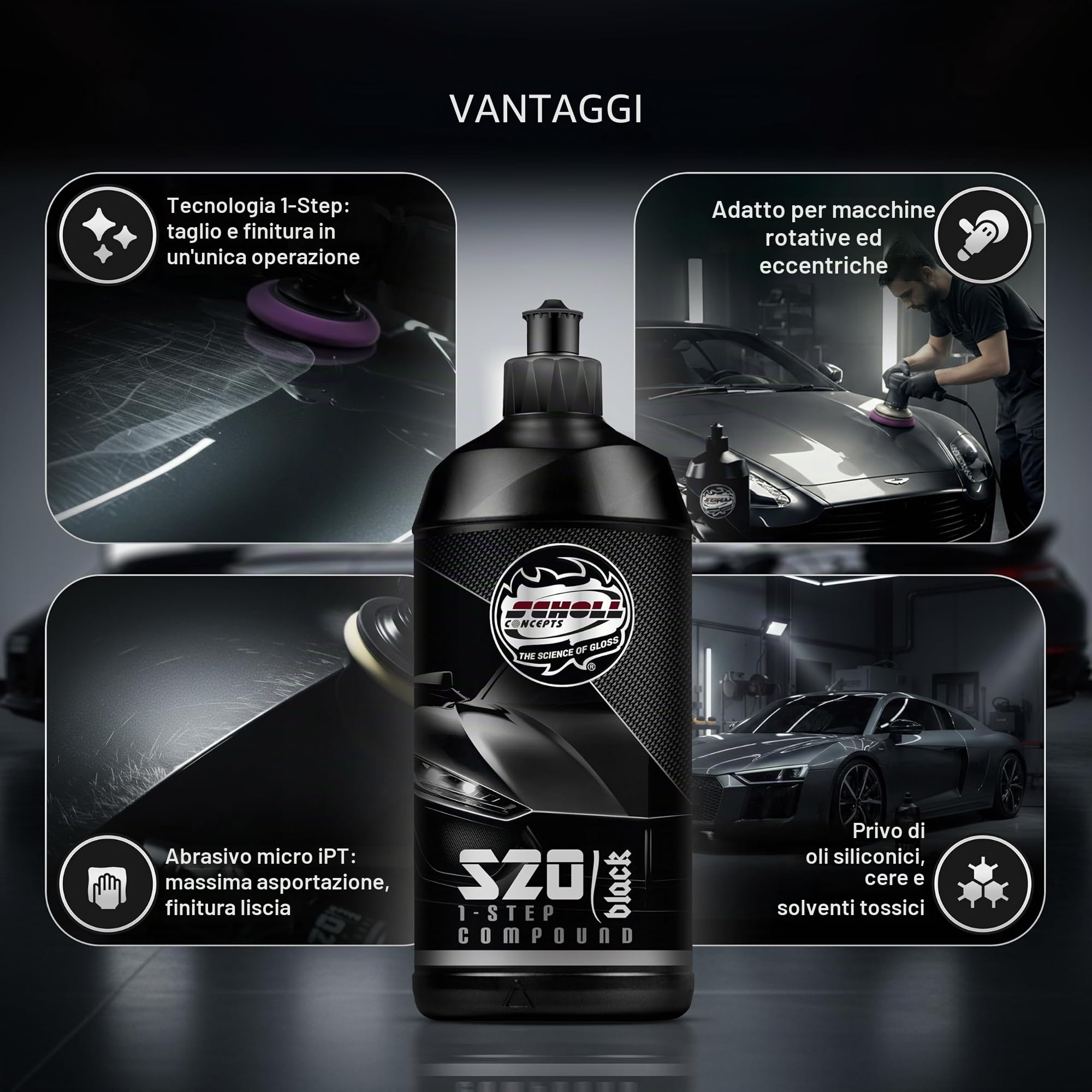 S20 BLACK Real 1-Step Paste | 500g | Pasta abrasiva ad alte prestazioni | Spettro di prestazioni estremamente ampio | Proprietà lucenti eccezionali