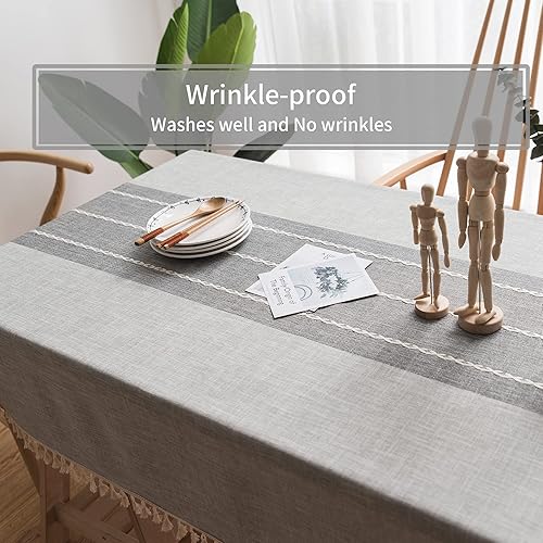 Miniatura 5 de JOOJA Mantel de arpillera impermeable de lino para cocina, comedor, mantel rústico bohemio con borla para decoración de vacaciones, mesa