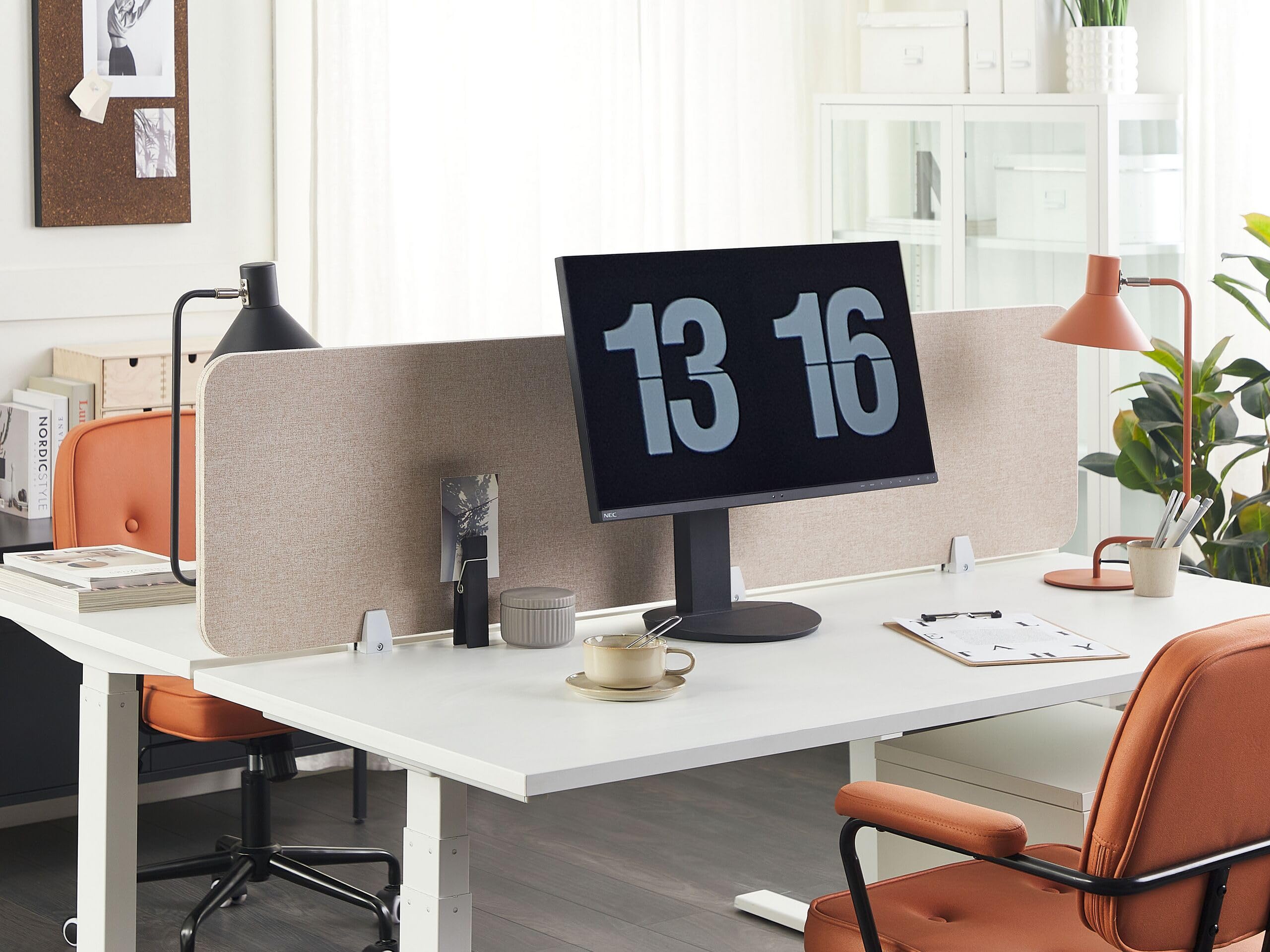 Beliani Pannello Divisorio Fonoassorbente per scrivania in Pet Beige 180 x 40 cm