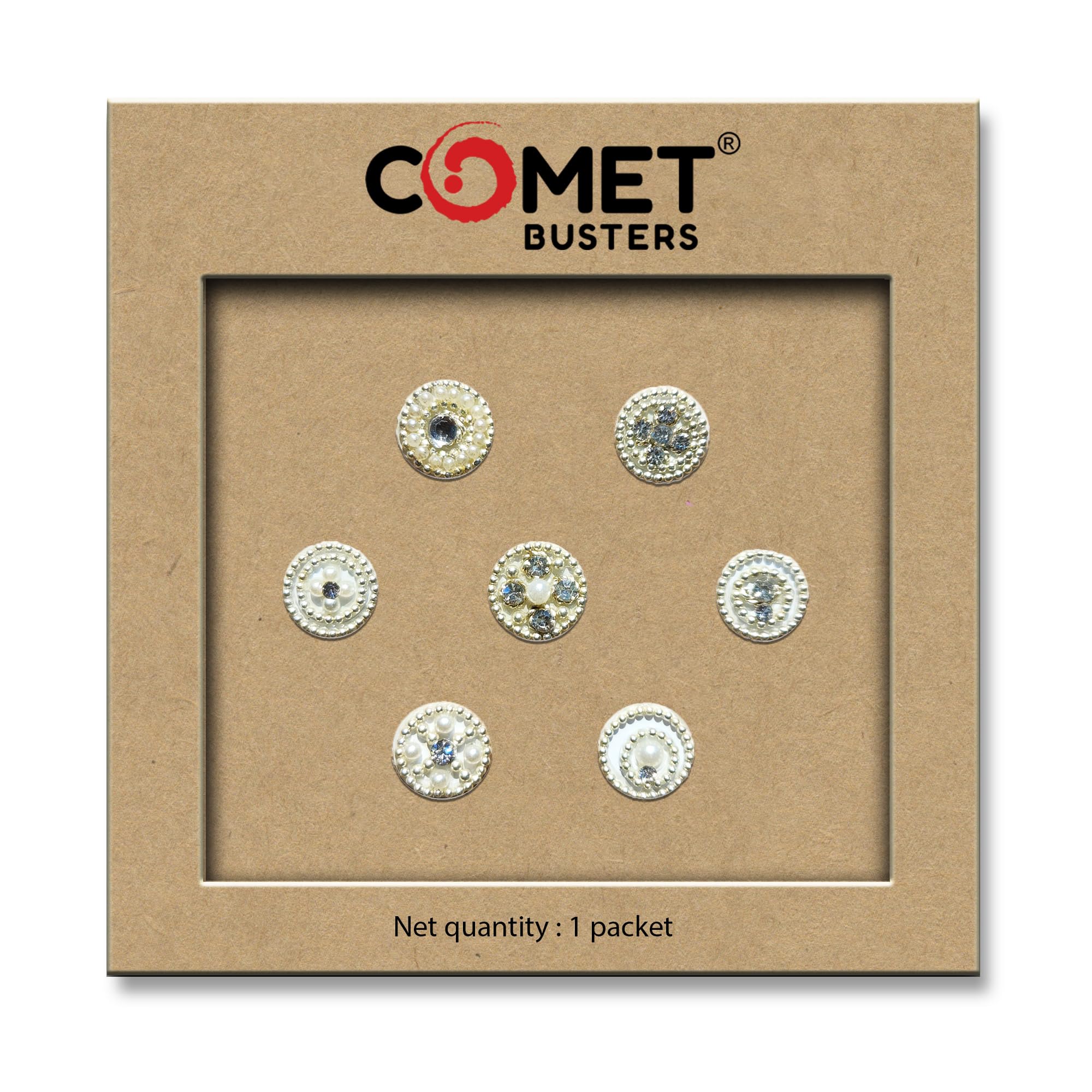 Comet Busters Beautiful Assorted Round White Velvet Bindi With Gold Beads, Stones and Pearls (BIN1846)-picture-31