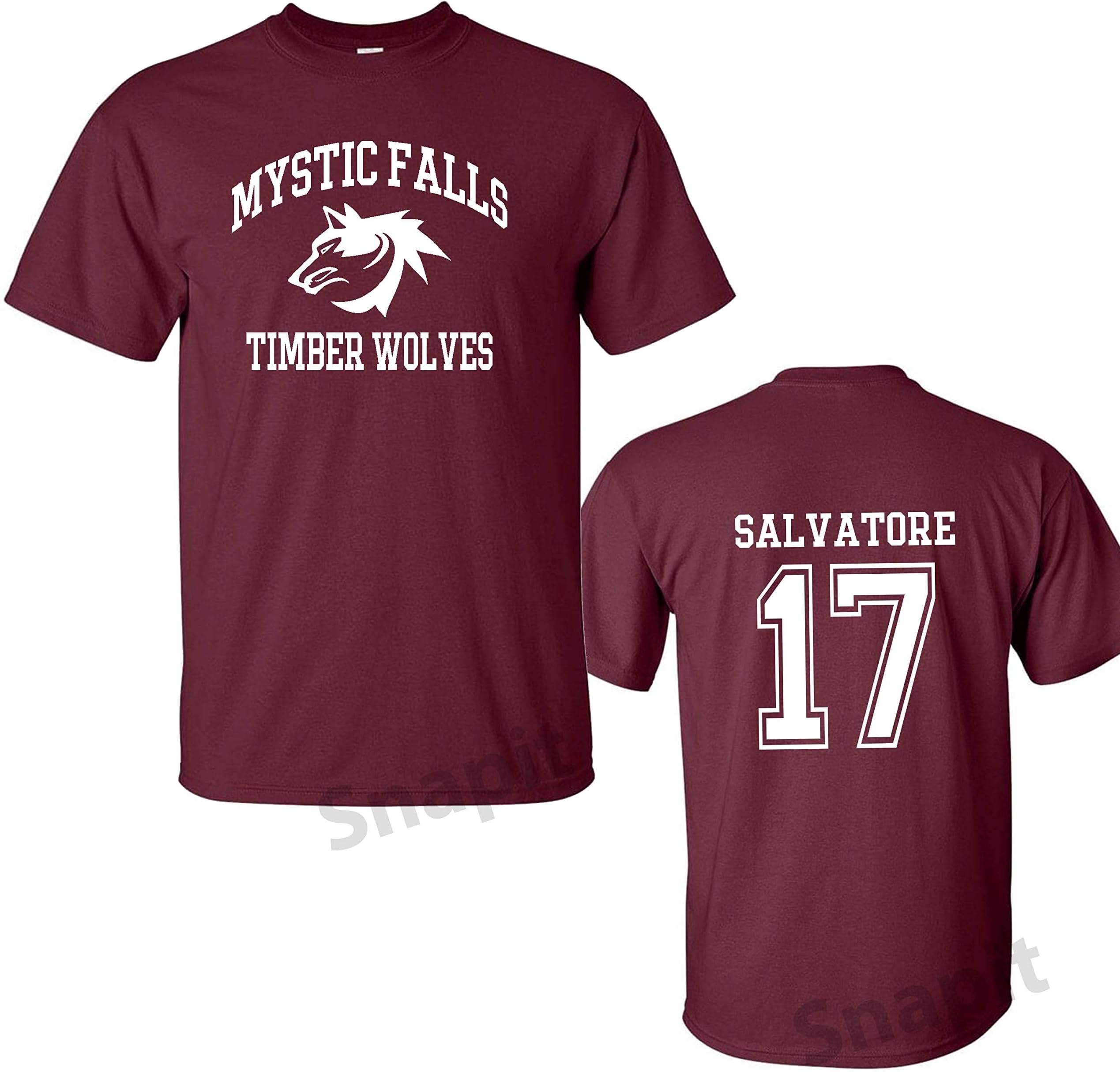 Snapit The Vampire Inspired T-Shirt - Mystic Falls Salvatore 17 Front and Back Print