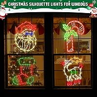 Vista 2 de Luces de Navidad – Paquete de 4 Luces de Silueta de Ventana Navideñas de 16" Luces de Cadena LED Incluye Bastón de Caramelo Calcetín Santa Reno
