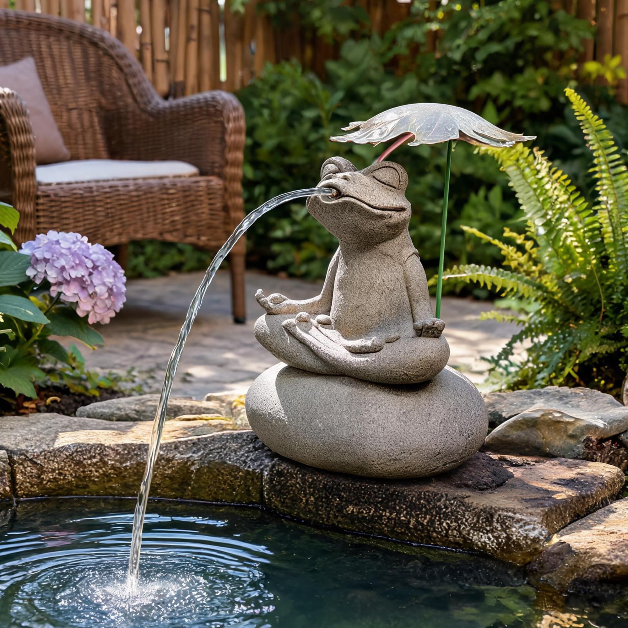 Fontana a spruzzo per laghetti con pompa, decorazione acquatica a forma di rana in pietra artificiale per laghetti con carpe Koi, ornamento da giardino per esterni per piccoli stagni(30x22x43cm)