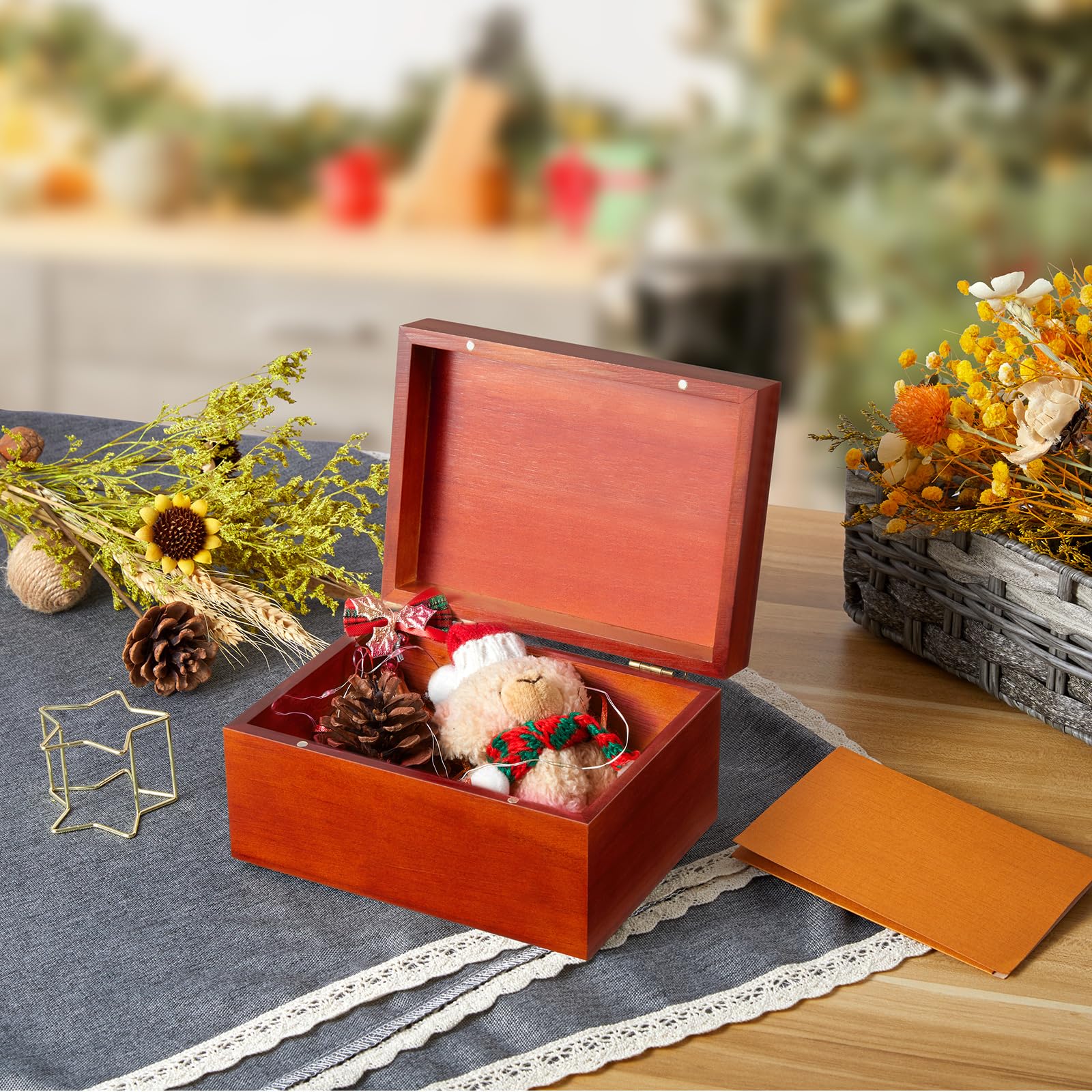 DRASTAR Caja de recuerdos de madera con tapas, caja de recuerdos de madera, caja de recuerdos, pequeña caja de madera decorativa, color marrón