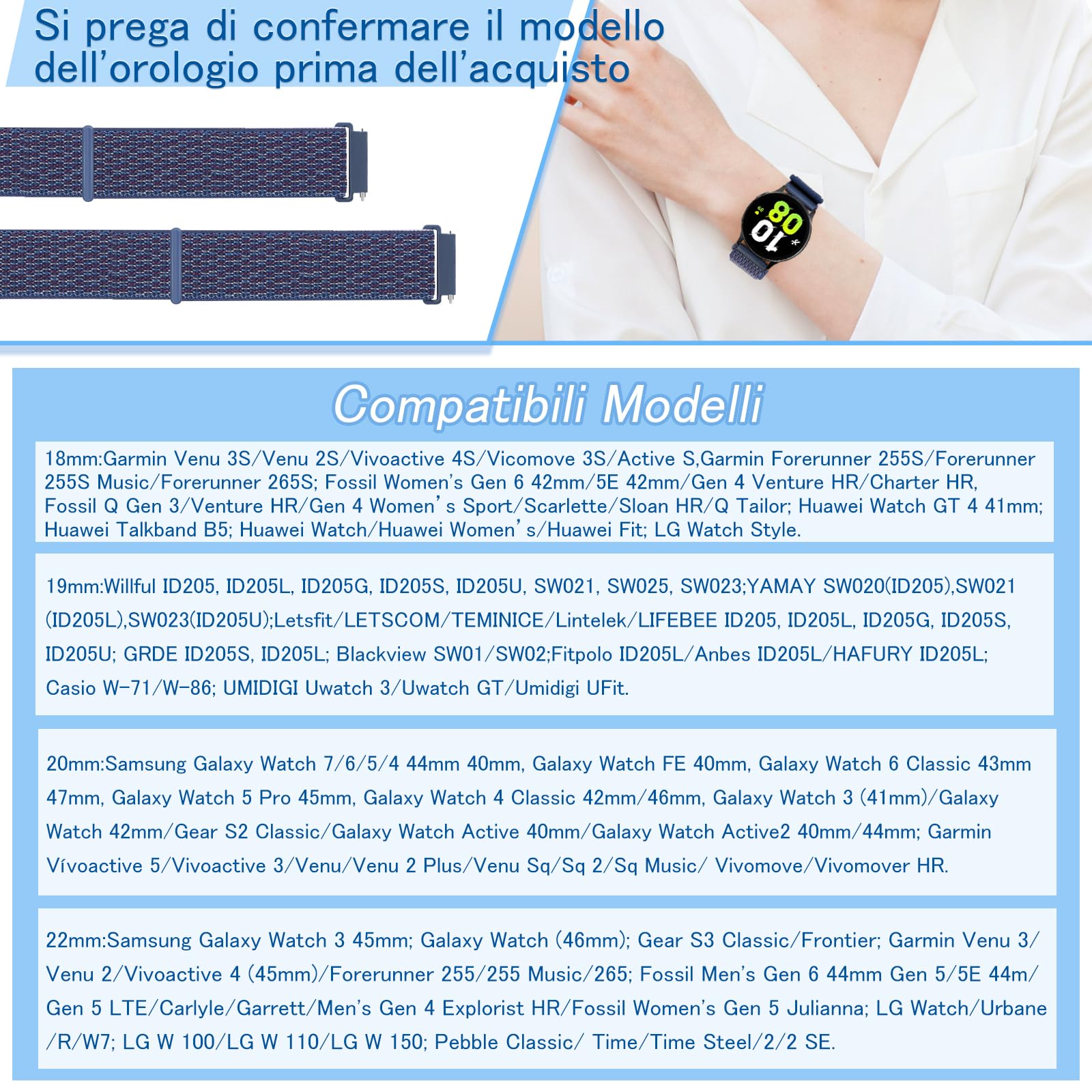 TumCez 18mm 19mm 20mm 22mm Cinturino per Uomo Donna,Regolabile Sgancio Rapido Cinturini Orologio in Nylon per Samsung/Garmin/Fossil/Amazfit/Huawei Orologio