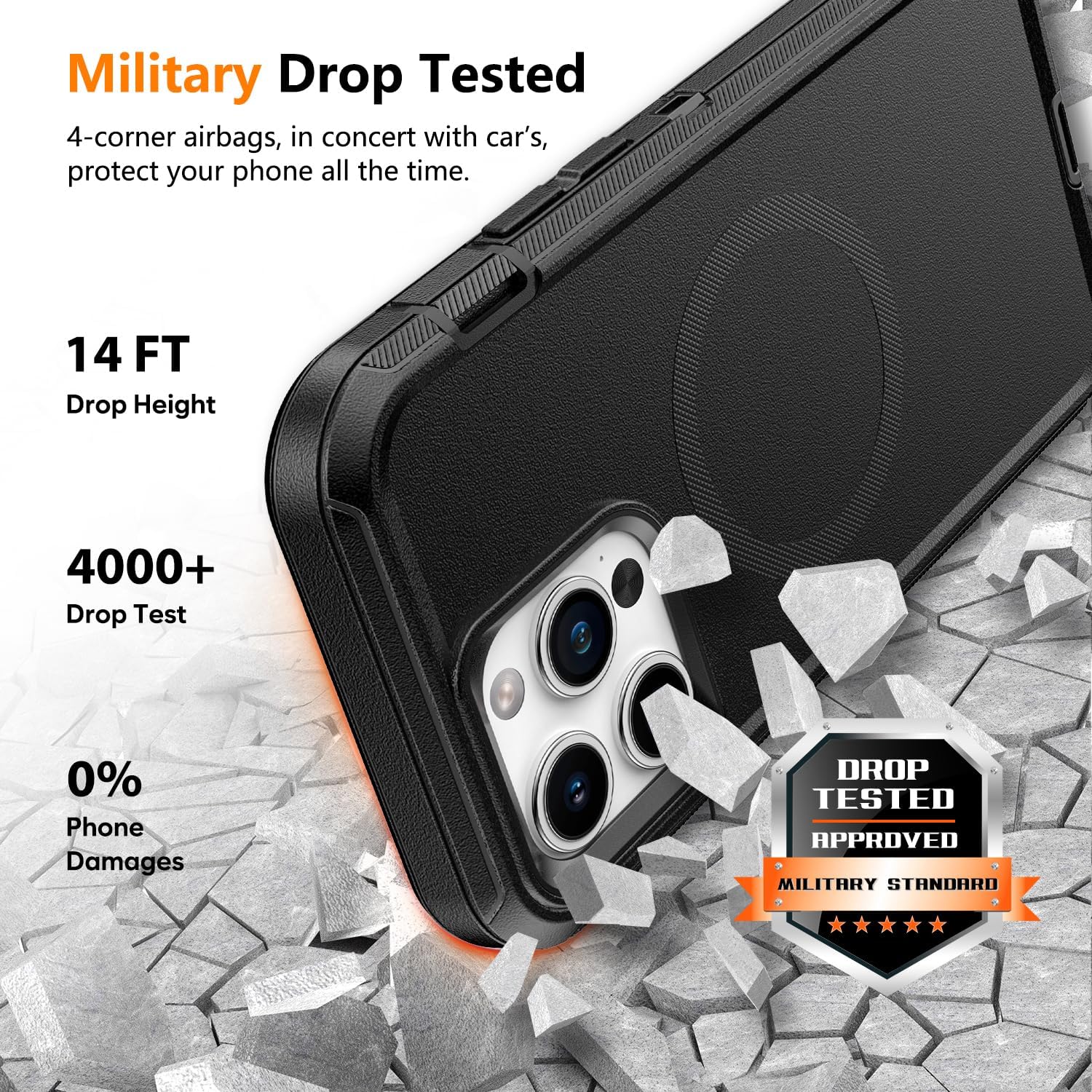 for iPhone 13 Pro & 14 Pro Case with Belt Clip Holster, Anti-Shock, Anti-Slip, Compatible with MagSafe, 3-Layer Drop Protection, Heavy Duty Magnetic Phone Case Cover 14 Pro, 6.1", Black - Image 4