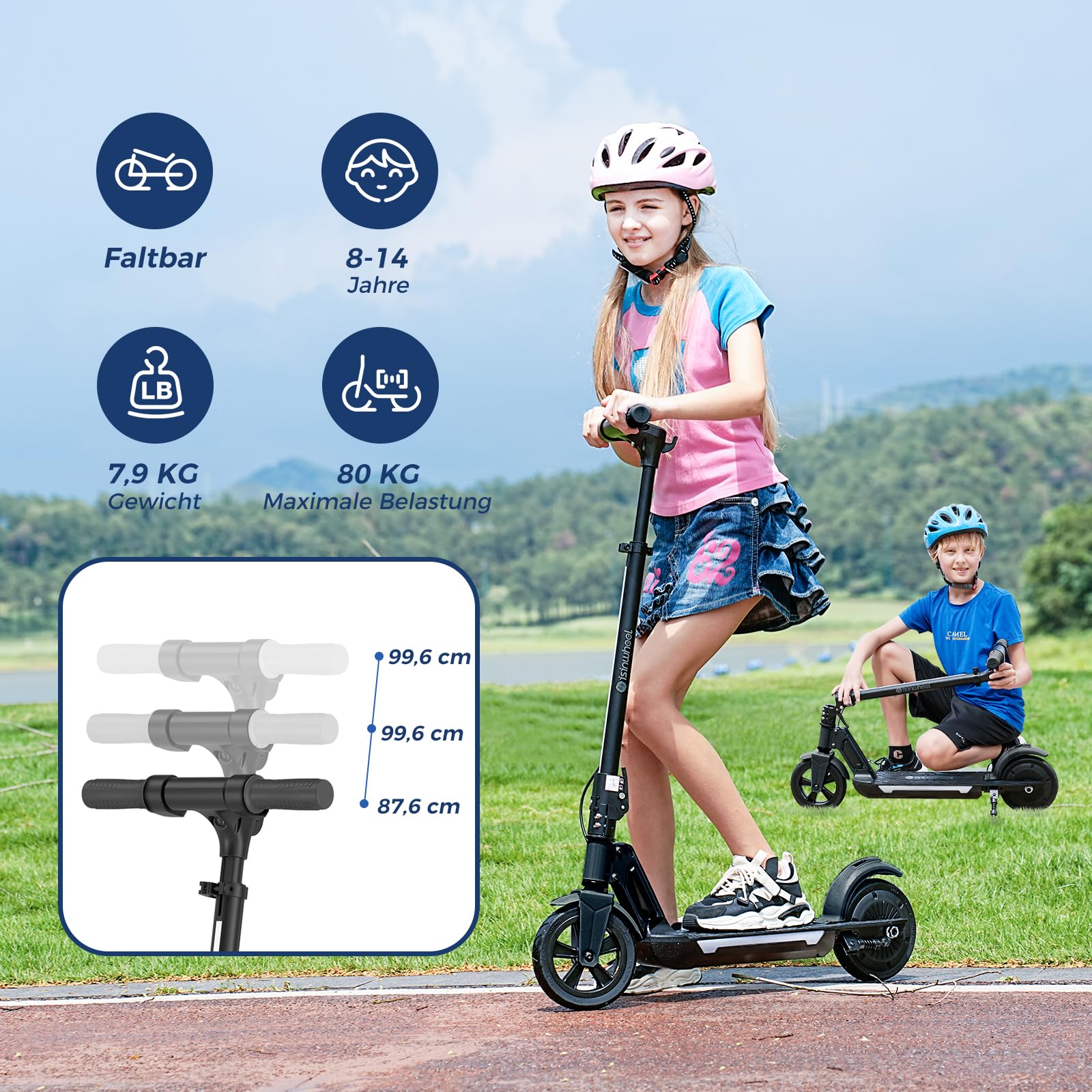 Kinder E-Scooter mit Musik & Licht, 250W Motor, Faltbarer E-Roller für Jugendliche 8-14 Jahre, 5,2Ah bis 16KM Reichweite & 3 Gänge, Duales Bremssystem, Max.80KG, Geschenk für Kinder und Jugendliche