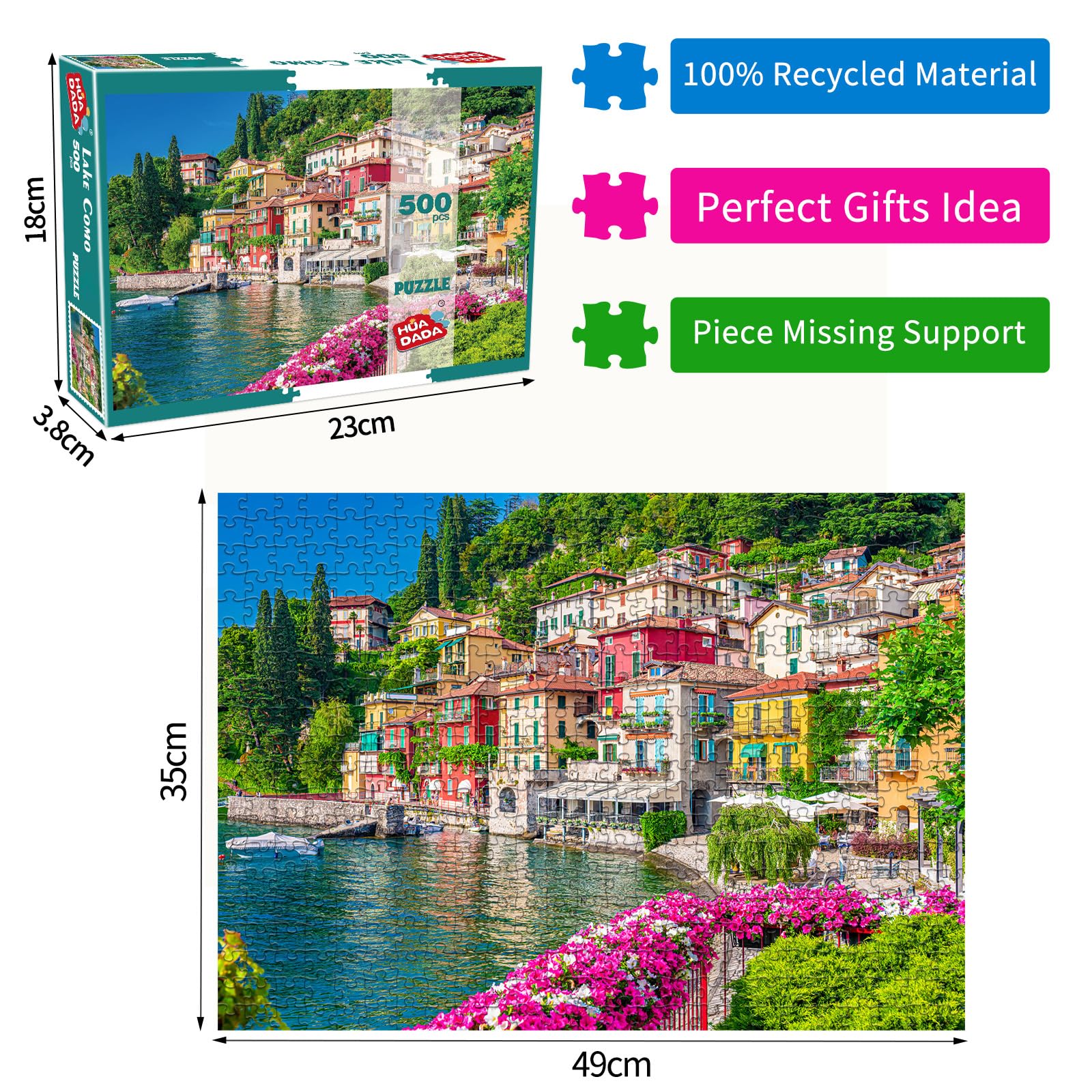 Amazon.com: 500 Piece Jigsaw Puzzle for Adults -Lake Como Scenery