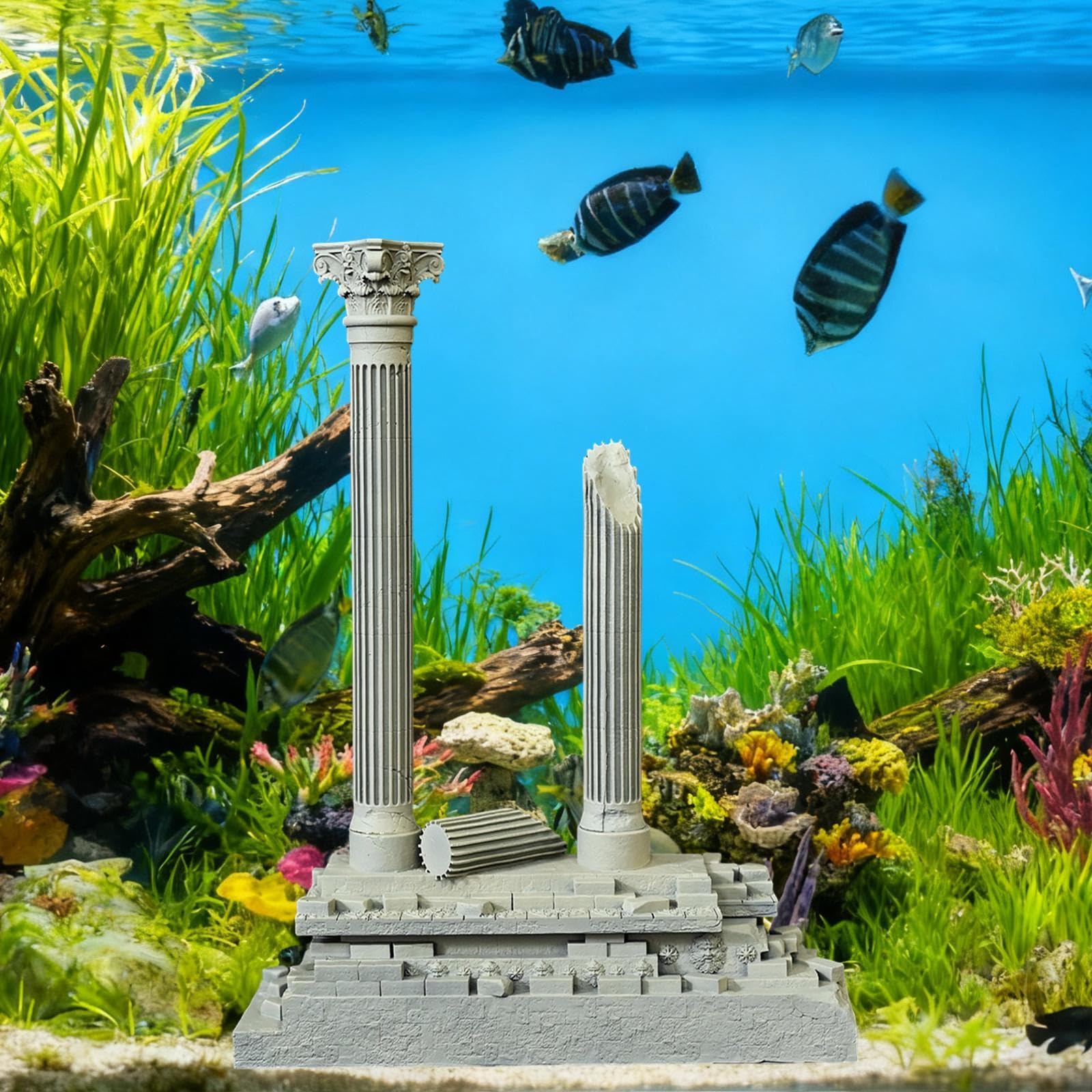 Decorazione a Colonna Romana, Resina Realistica, Acquario, Accessori per Acquario, Decorazione Paesaggistica, Decorazione a Colonna Romana, 18,5 Cm, Set B