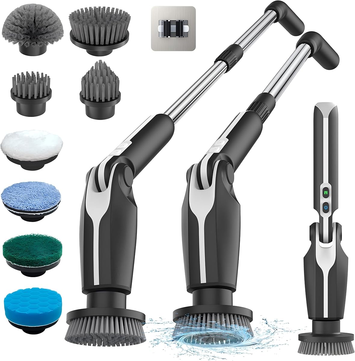 Leebein Electric Spin Scrubber, Upgraded Electric Scrubber for Cleaning, Spin Scrubber with Long Handle & 8 Replaceable Brush Heads, Remote Control Shower Cleaner Brush for Bathroom, Floor