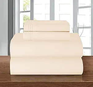 Elegant Comfort Luxury 1500 Premium Hotel Quality Microfiber 4-Piece Sheet Set - Wrinkle Resistant, All Around Elastic Fitted Sheet, Deep Pocket up to 16", Queen, Cream