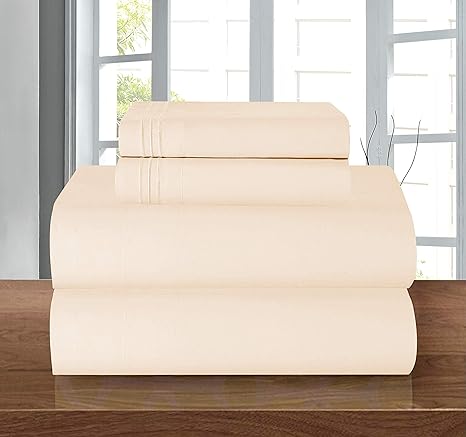 Elegant Comfort Luxury 1500 Premium Hotel Quality Microfiber 4-Piece Sheet Set - Wrinkle Resistant, All Around Elastic Fitted Sheet, Deep Pocket up to 16", Queen, Cream