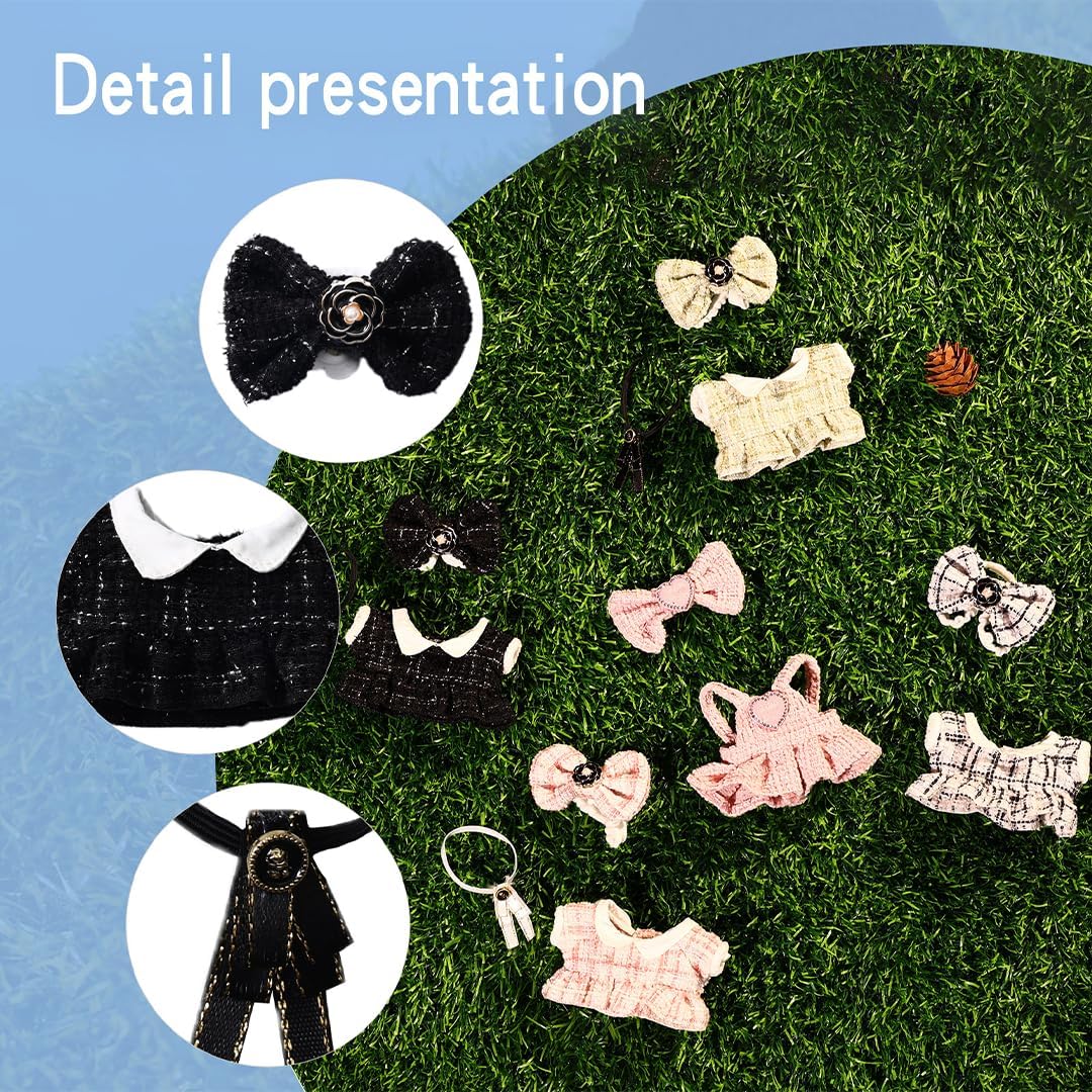 17cm Doll Winter Clothes 5-Piece Set - Heart Knit Sweater, Overalls, Scarf, Beanie & Sneakers for Kawaii Collectible Dolls & Vinyl Art Toys (6.7 inch)