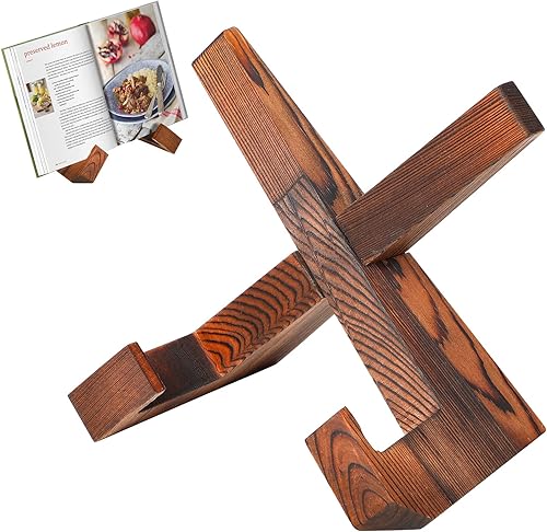 Fujinzhu Soporte de exhibición multiusos para libros de cocina, soporte de madera para libros estructuralmente estable, soporte para libros de