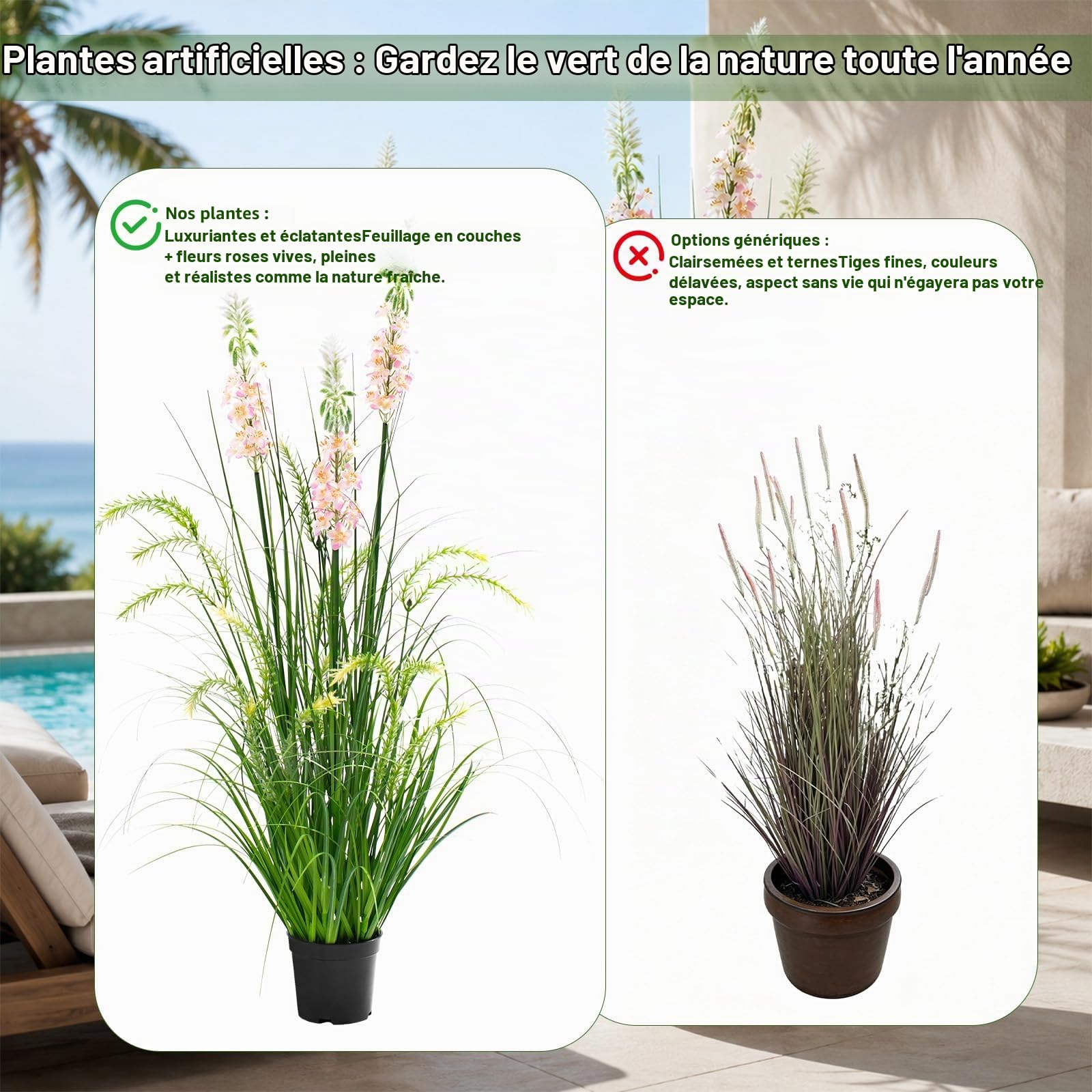 Plante Artificielle de 90cm avec Trois Fleurs Plantes Artificielles Interieur Fausse Plante Exterieur pour Decoration Salon Deco Maison Jardin Bureau Mariage Cadeau de Crémaillère (Lot de 2)