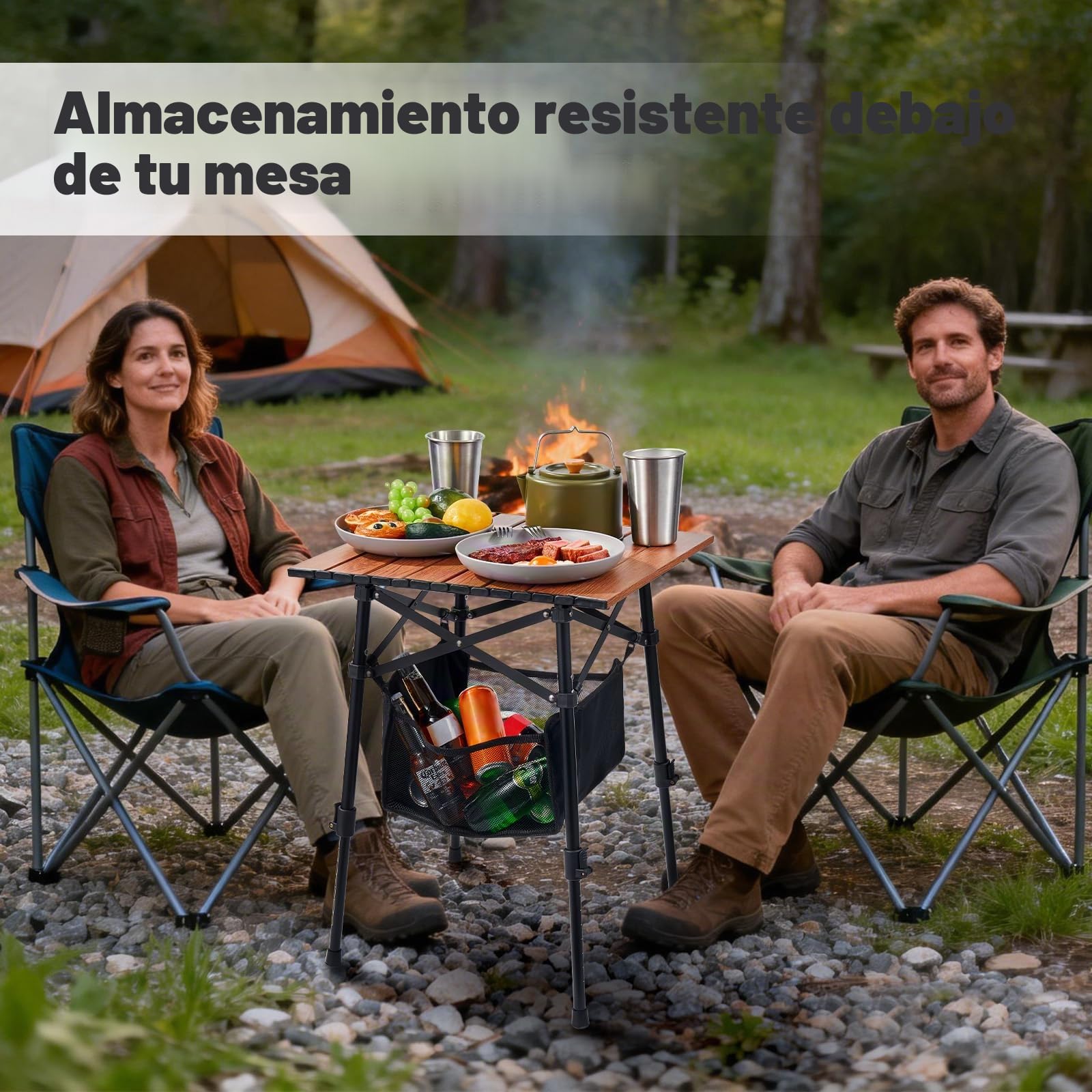 Odoland Mesa de Camping Plegable con Bolsa de Almacenamiento Resistente, Altura Ajustable, Portátil, Ligera, Mesa de Playa para Picnic al Aire Libre, Senderismo, Viajes