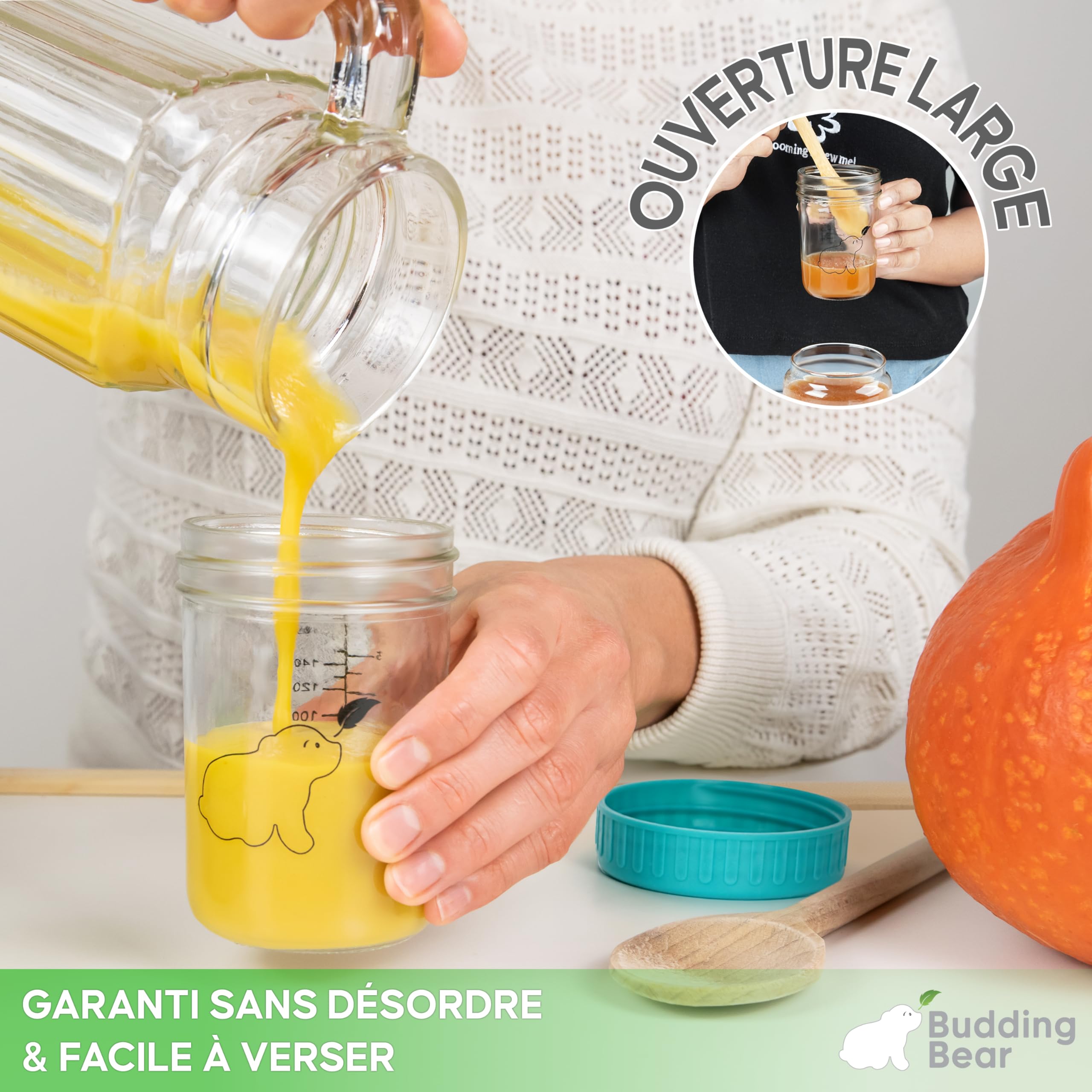 Petit Pot Conservation Bébé Verre 240ml (Lot de 6) - Pot Bebe Repas Réutilisables - Congélateur & Micro-Ondes (Sans Couvercles) - Lavage à la Main - Sans BPA, Phtalate, Plomb, PVC
