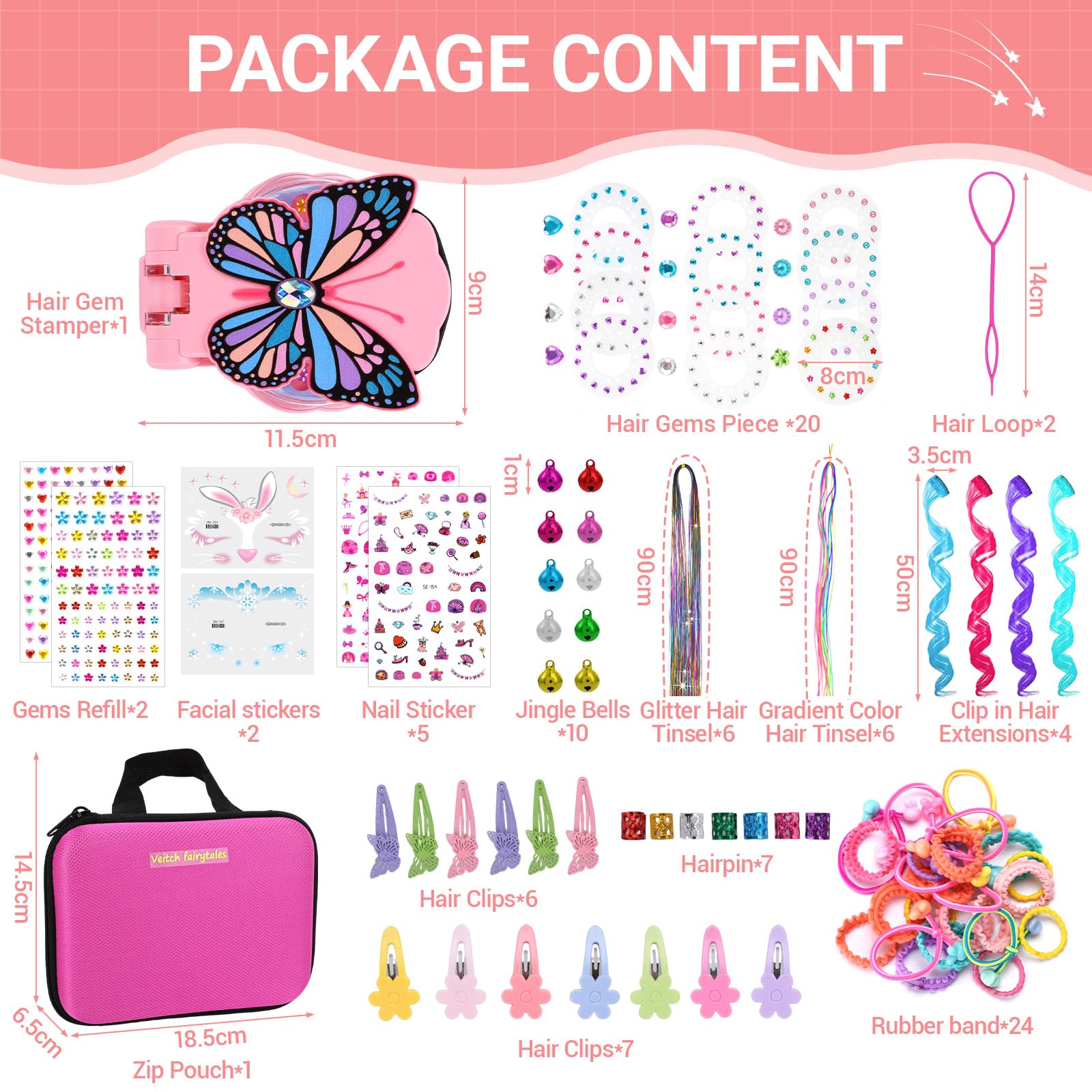 Strass Cheveux A Coller Hair Jewels For Girls Make It Real - Kit Styling Cheveux Avec Stamper Et Gems DIY Filles 5 Ans