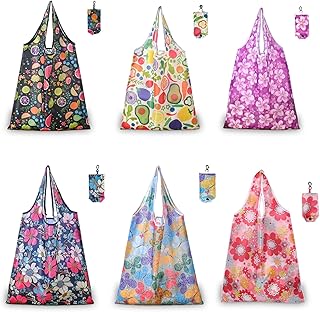 Joalpysm 6 PCS Foldable Reusable Shopping Bags, Polyester Shopping Bag, Recycle Grocery Bags, Waterproof Tote Bag with Handle for Grocery Store Shopping, Collapsible Compact